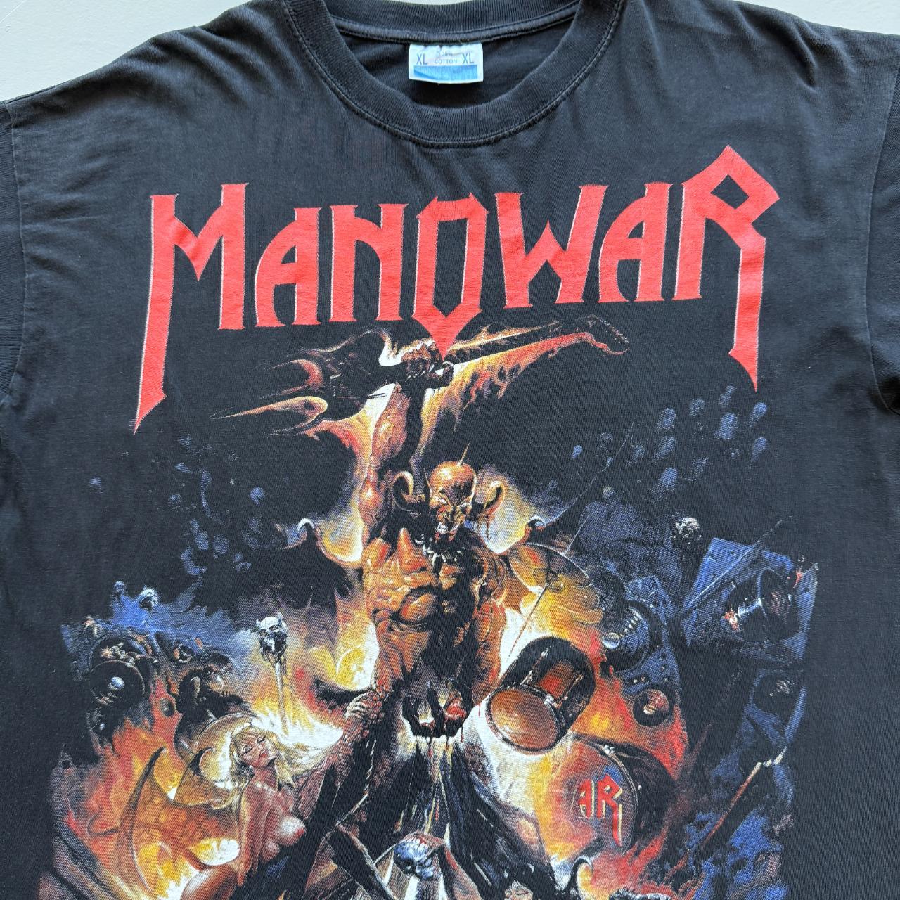 Black Manowar Metal Band Euro Vintage 90s T-shirt - XL