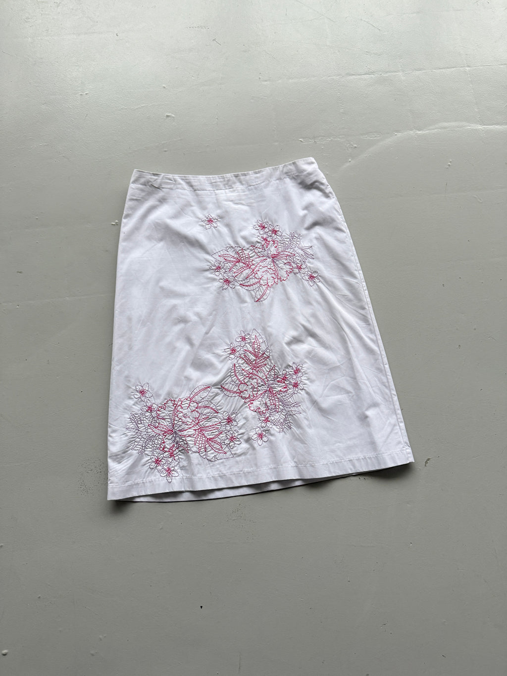 White Oasis 00's Vintage Y2K Embroidered Summer Pencil Skirt - UK 14