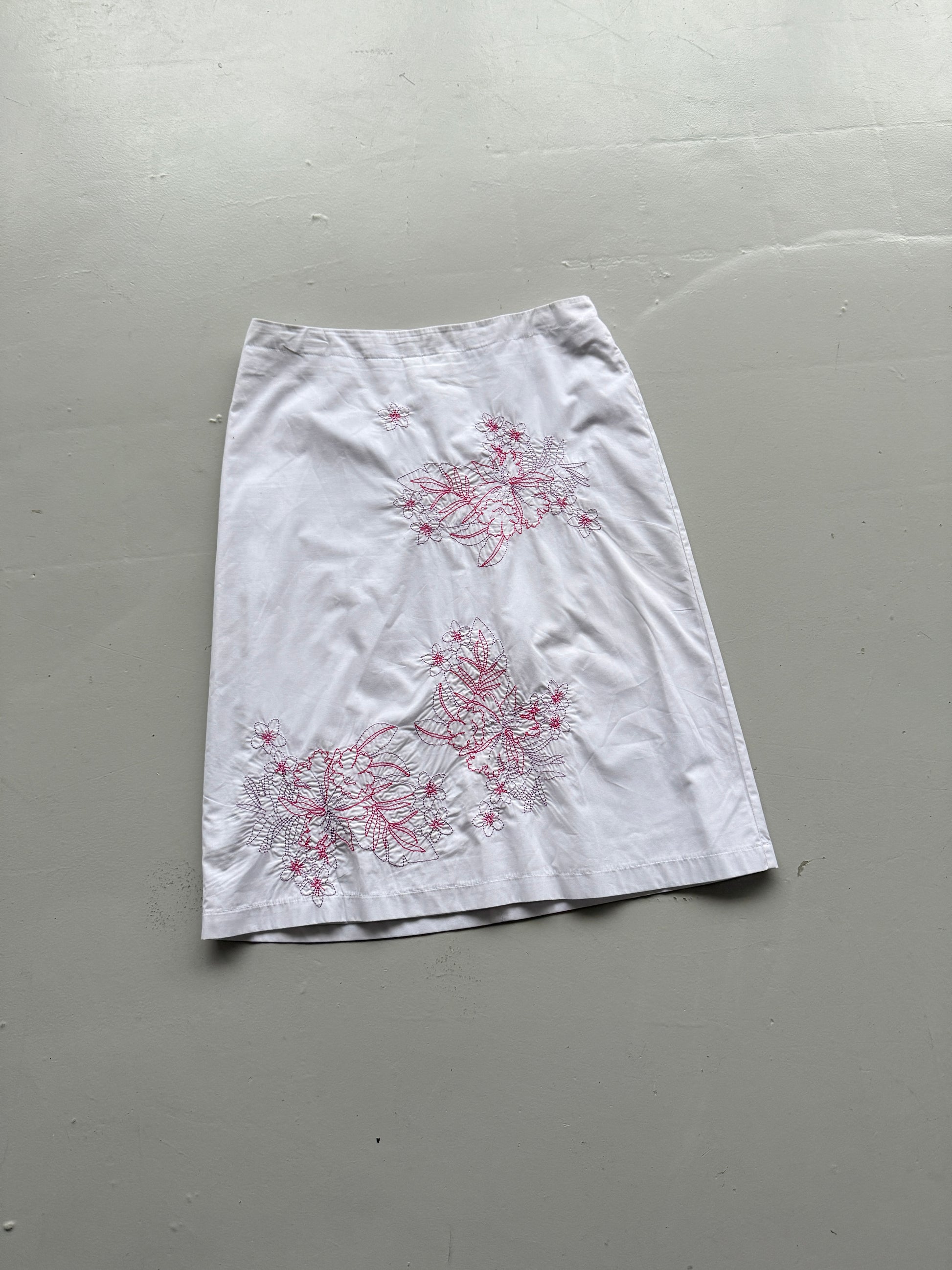 White Oasis 00's Vintage Y2K Embroidered Summer Pencil Skirt - UK 14