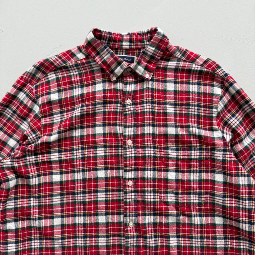 Red and White Checkered Long Sleeve 90s Vintage Flannel Shirt - XL