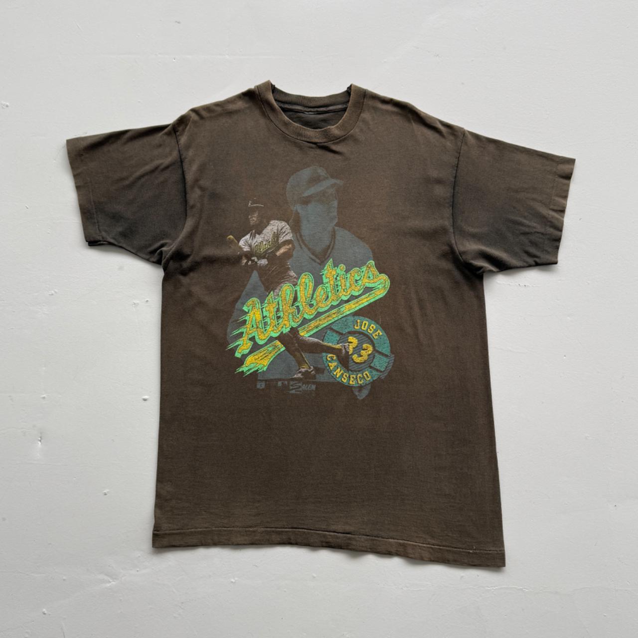 Faded Brown Athletics Baseball 90s Vintage Graphic T-Shirt - Large