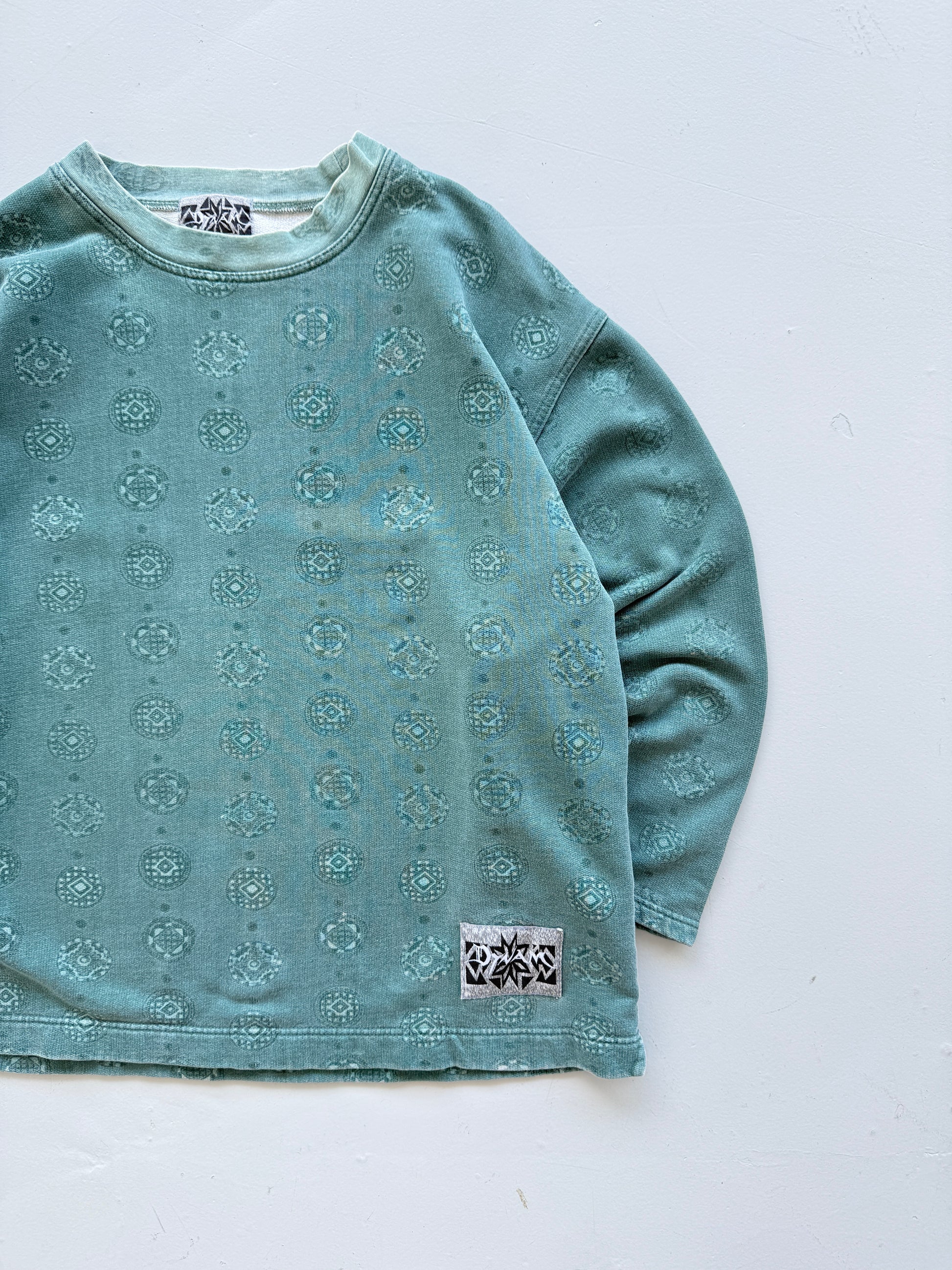 Dina Green Software Vintage Patterned  Surfwear 90's Sweatshirt - Large