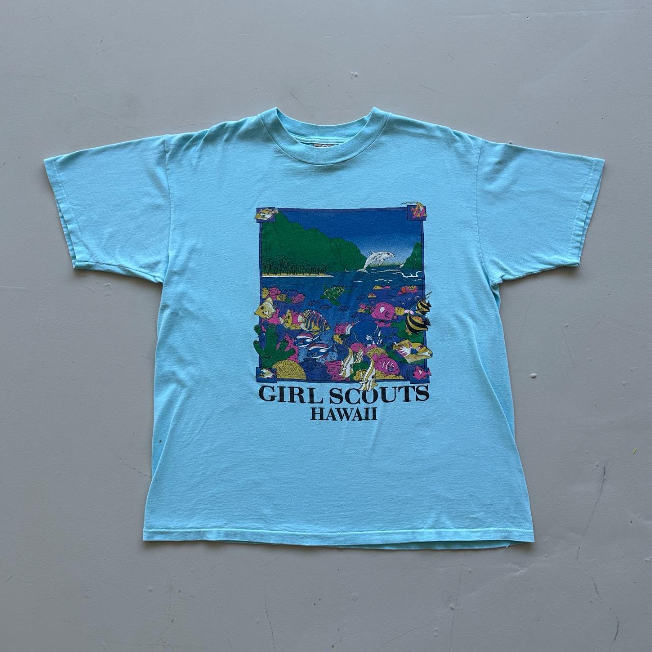 Aqua Blue Girl Scouts Hawaii 90s Vintage T-shirt - XL