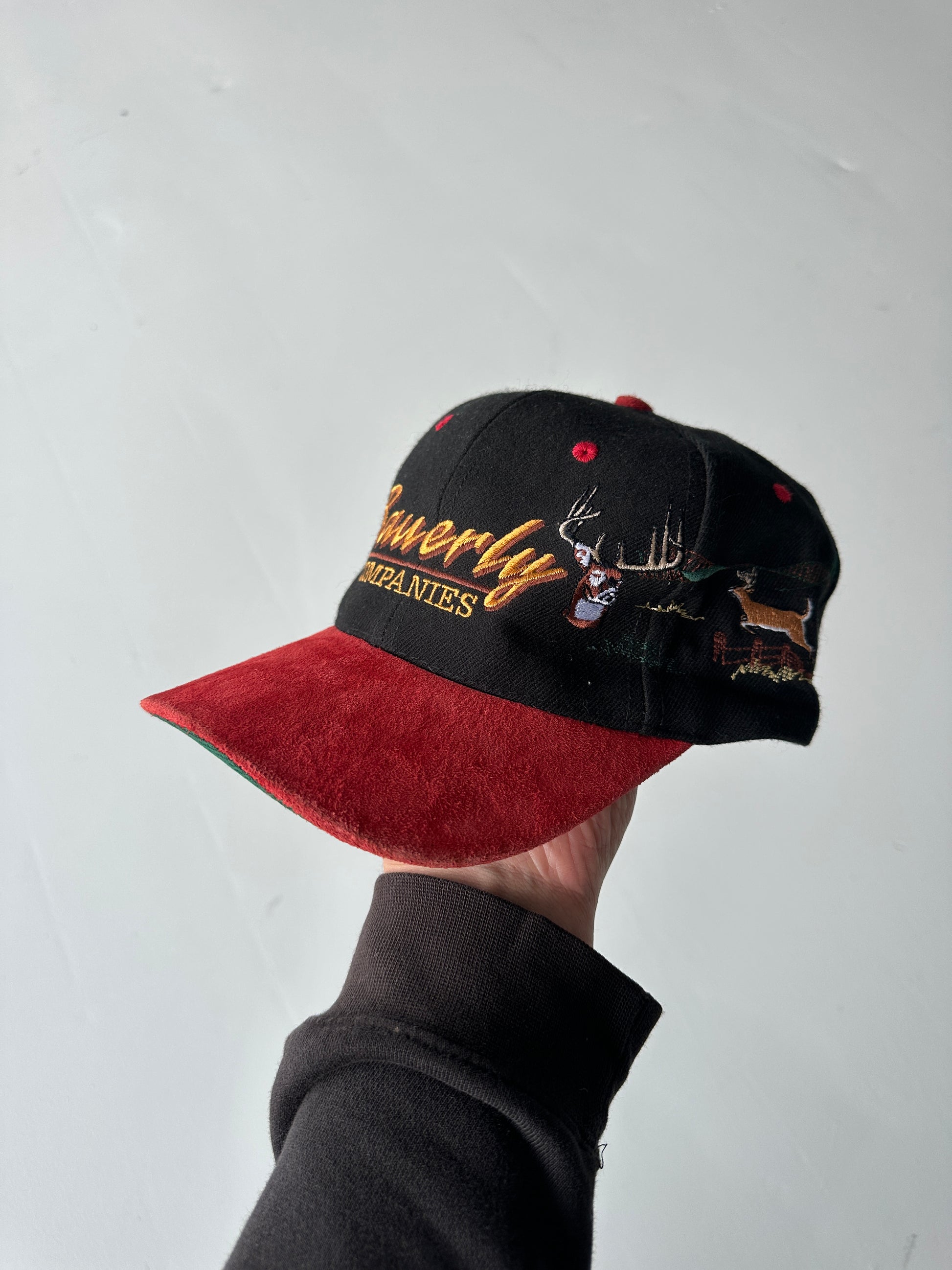 Black / Red Bauerly Companies Wildlife Deer Vintage SnapBack Trucker Cap