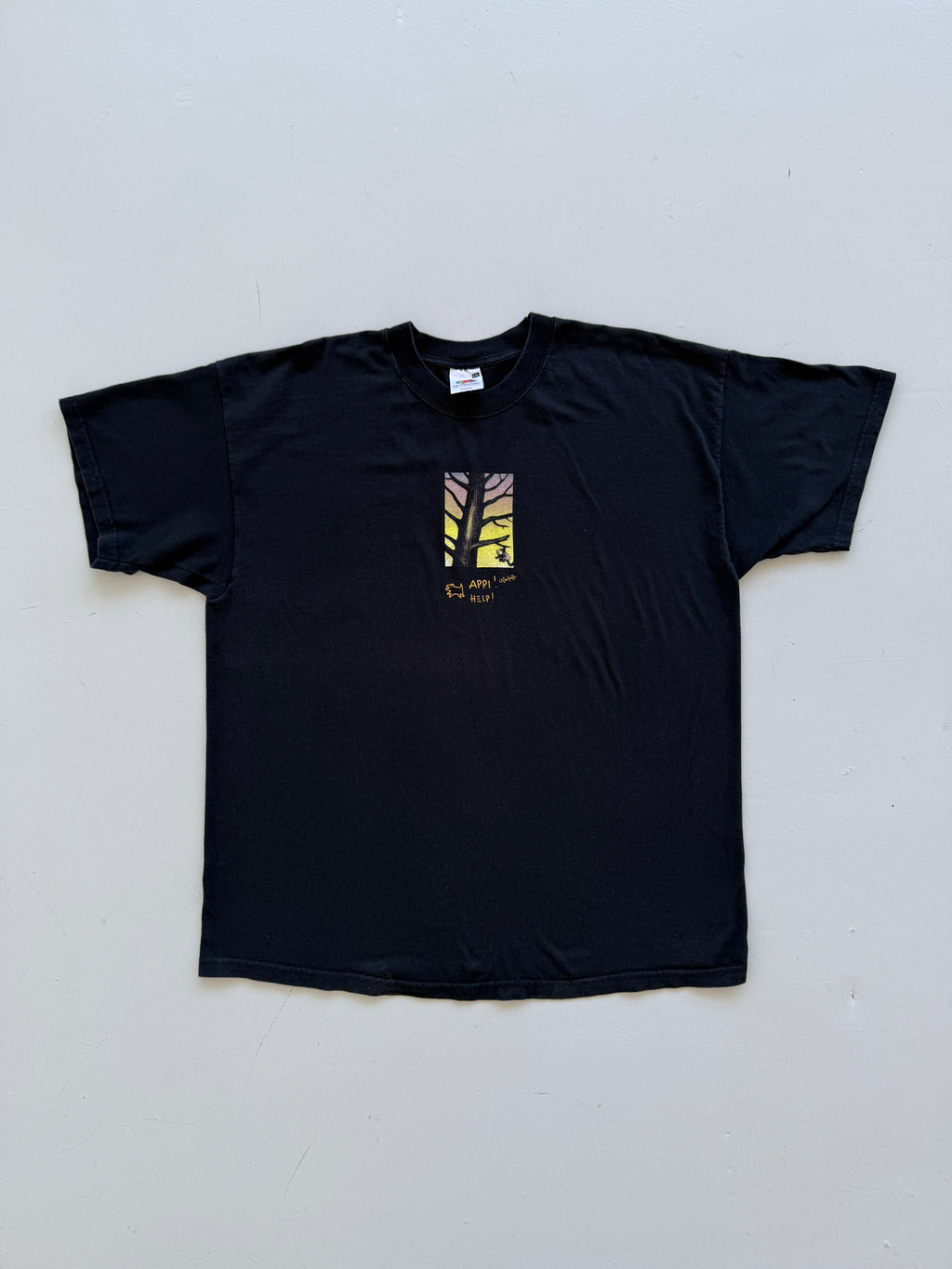 Black Appi 00's Vintage Illustration Graphic T-Shirt - XL