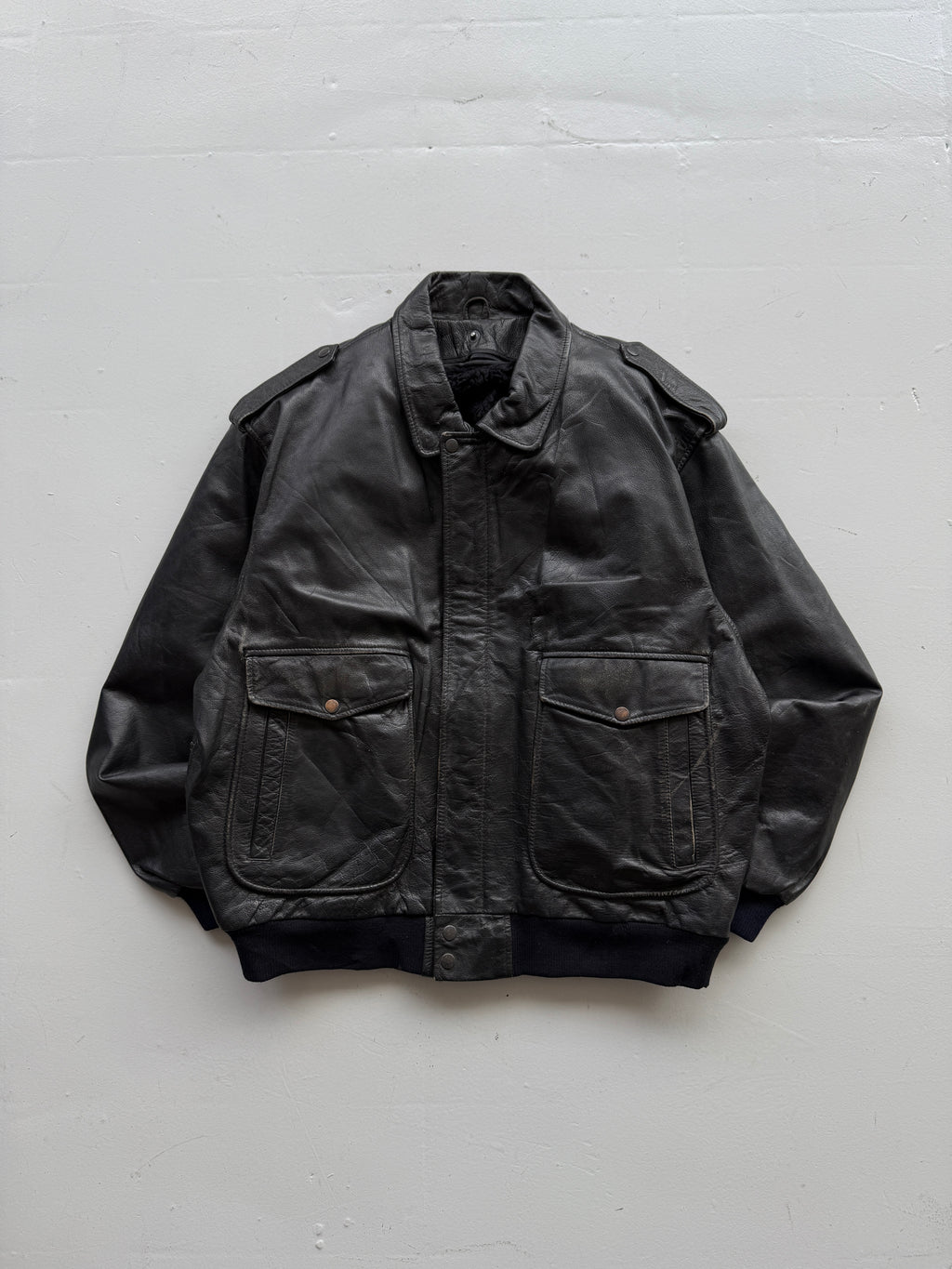 Black A2 Leather Vintage Lined Aviation Bomber Jacket 004 - XL