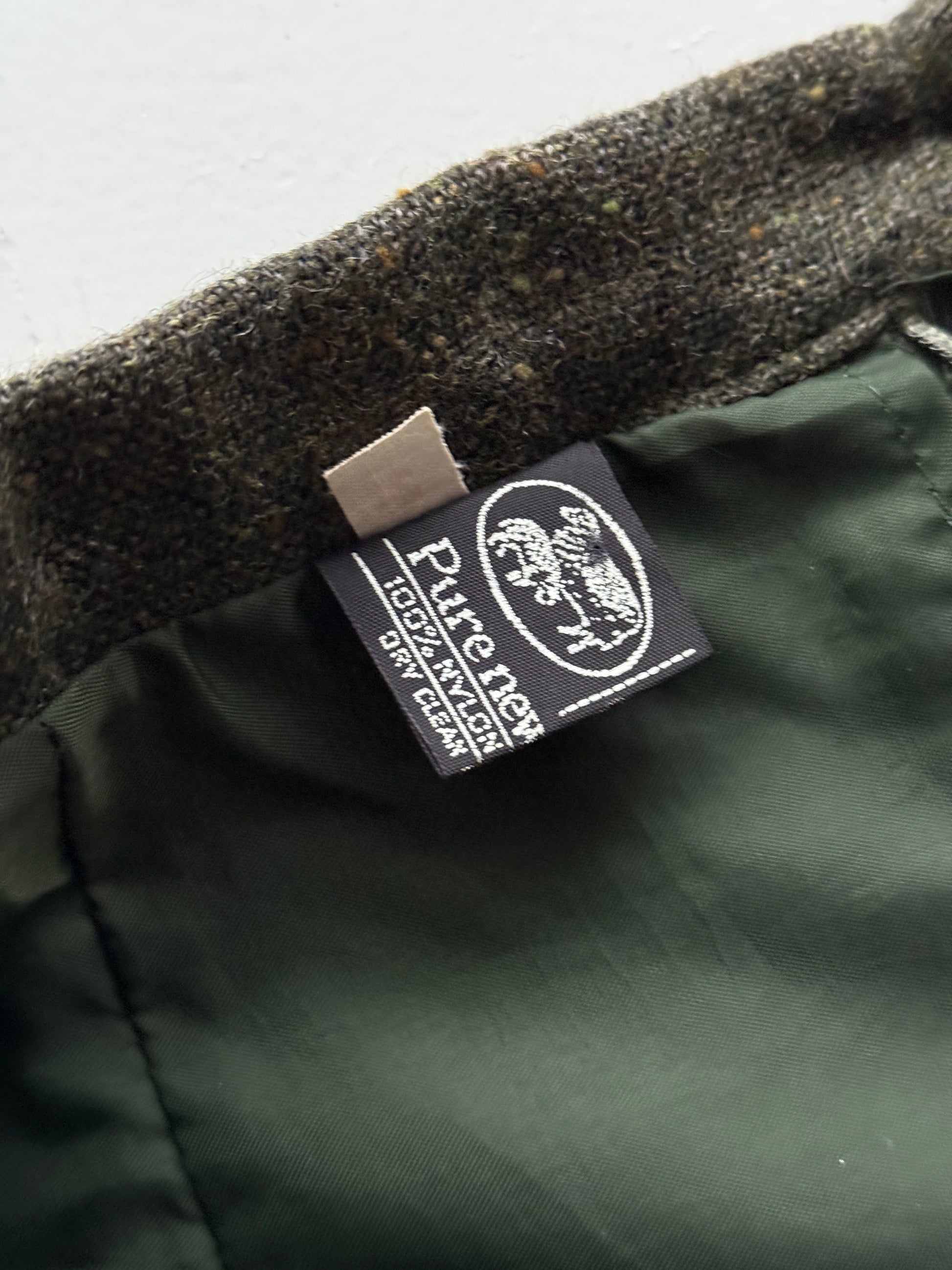 Dark Green Woollen 80's Vintage Midi High Waisted Pleated Pencil Skirt - UK 12