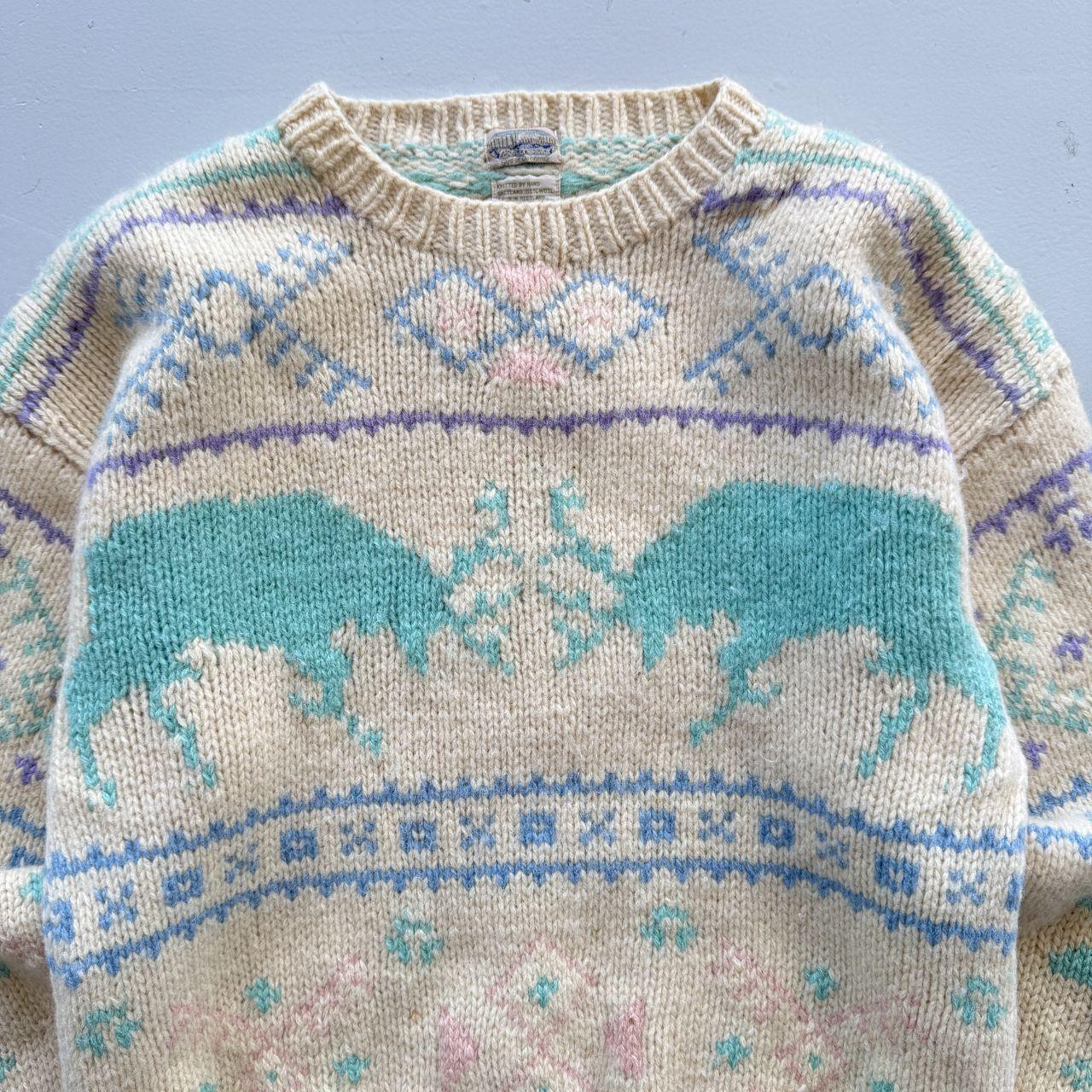 Cream Western Inspired Shetland Heavy Knit 80's Woollen Jumper - Small