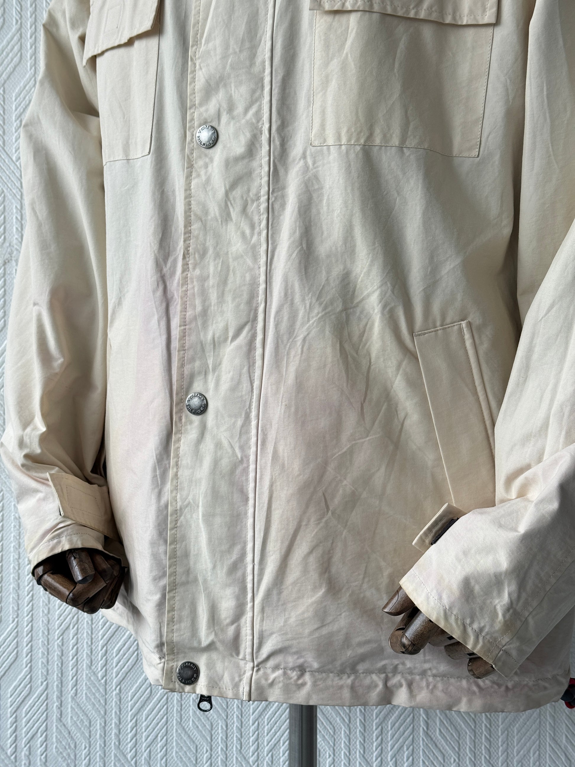 Black / Cream Reversible Tommy Hilfiger 00's Vintage Deck Jacket - Large