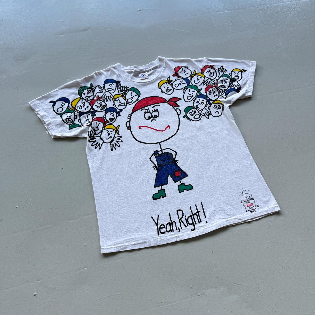White The Head Said "Yeah Right" Cartoon Novelty Vintage 90s T-shirt - Large