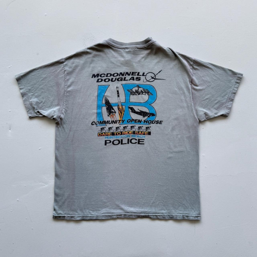 Blue Grey Overdyed Huntington Beach 90's Graphic Vintage T-shirt - XL