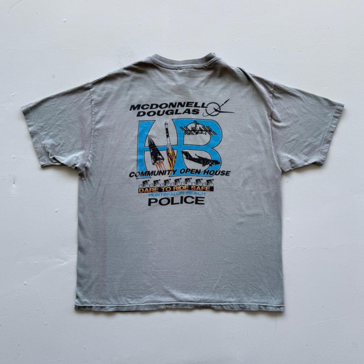 Blue Grey Overdyed Huntington Beach 90's Graphic Vintage T-shirt - XL
