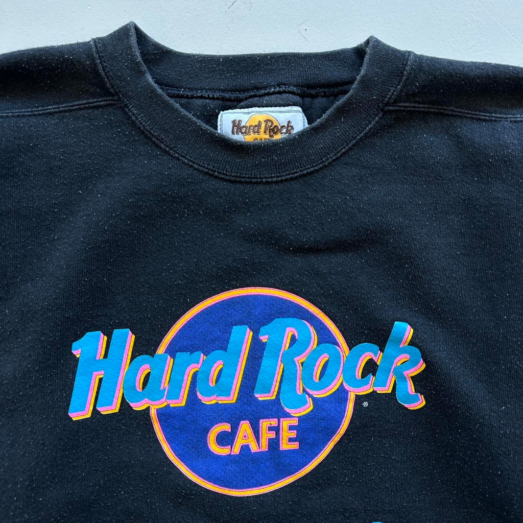 Faded Black Hard Rock Cafe 90s Vintage Sweatshirt - Small