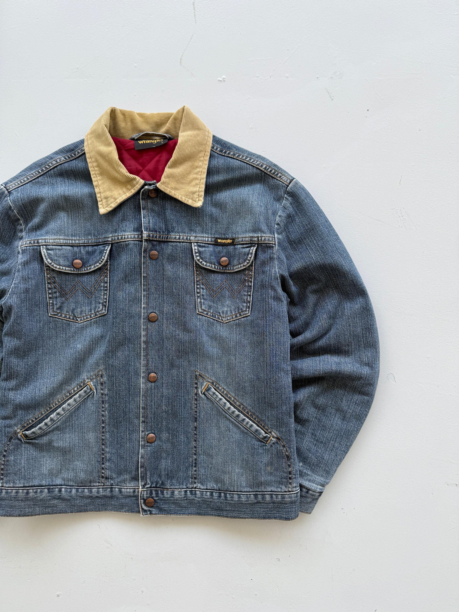 Wrangler Quilted Lined Corduroy Collar 90's Vintage Denim Jacket - Large