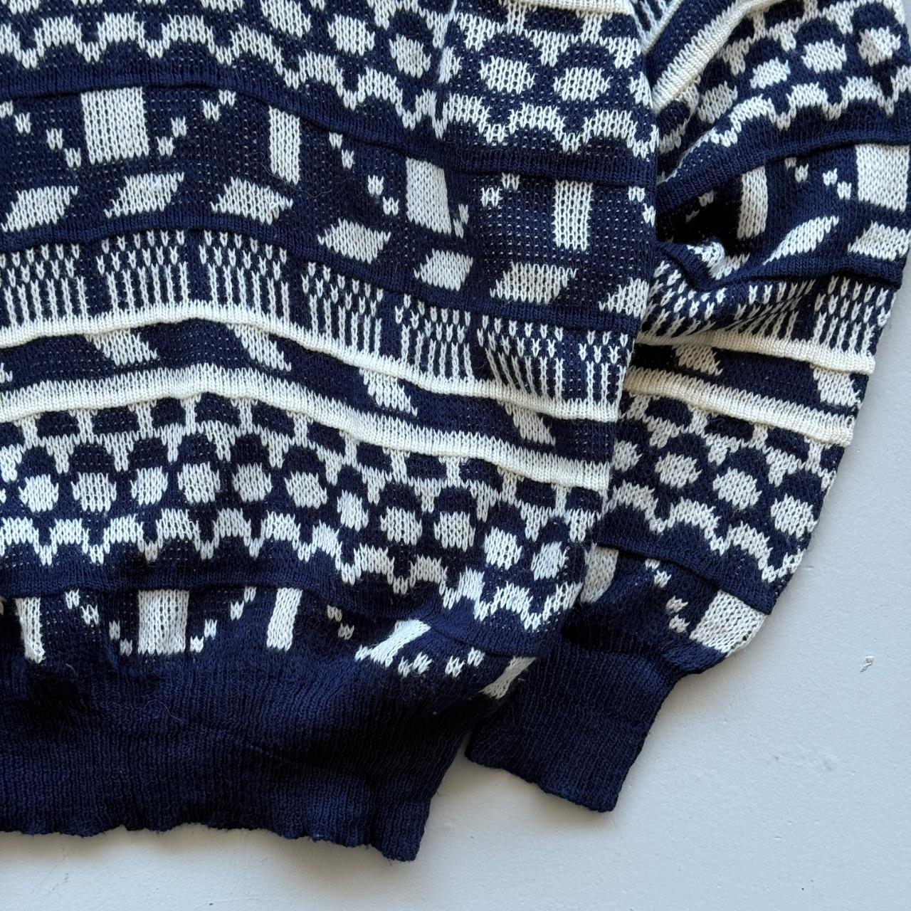 Blue Patterned Knitted 90s Acrylic Knit Jumper - Large