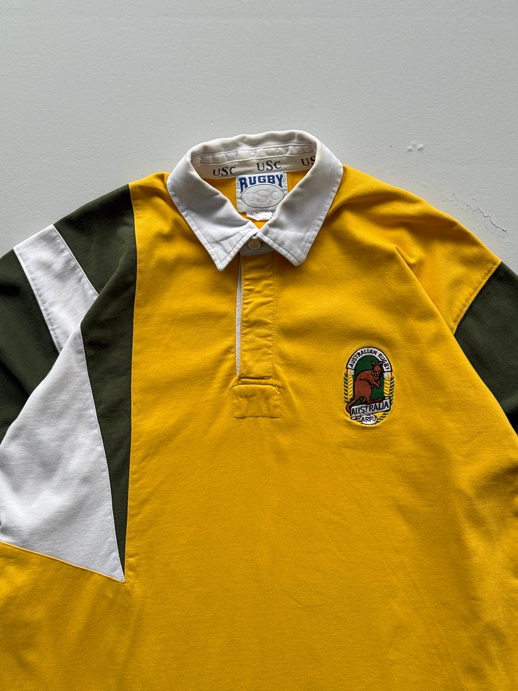 Yellow Australia Wallabies 90's Vintage Long Sleeve Rugby Polo Jersey - Large