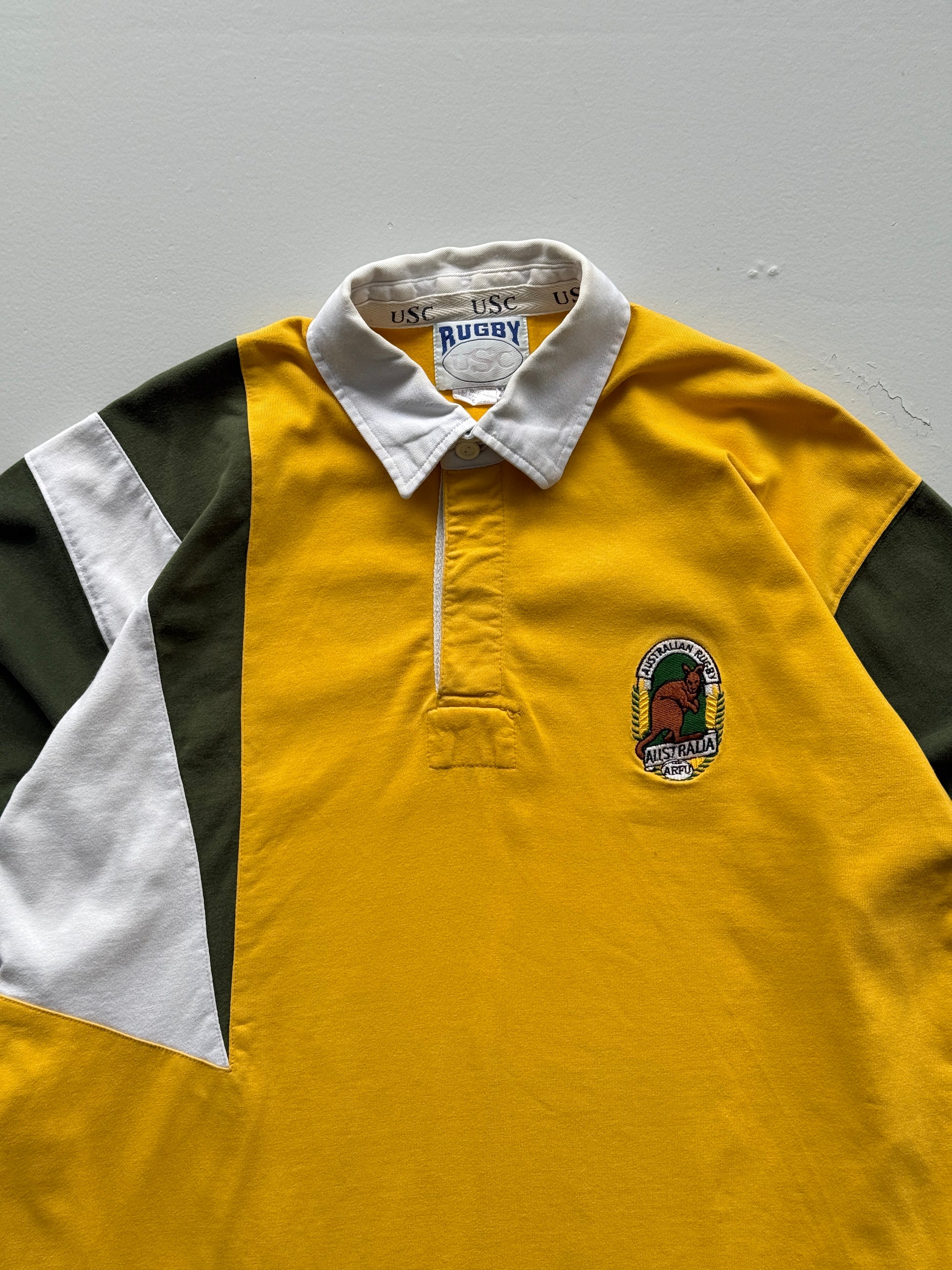 Yellow Australia Wallabies 90's Vintage Long Sleeve Rugby Polo Jersey - Large
