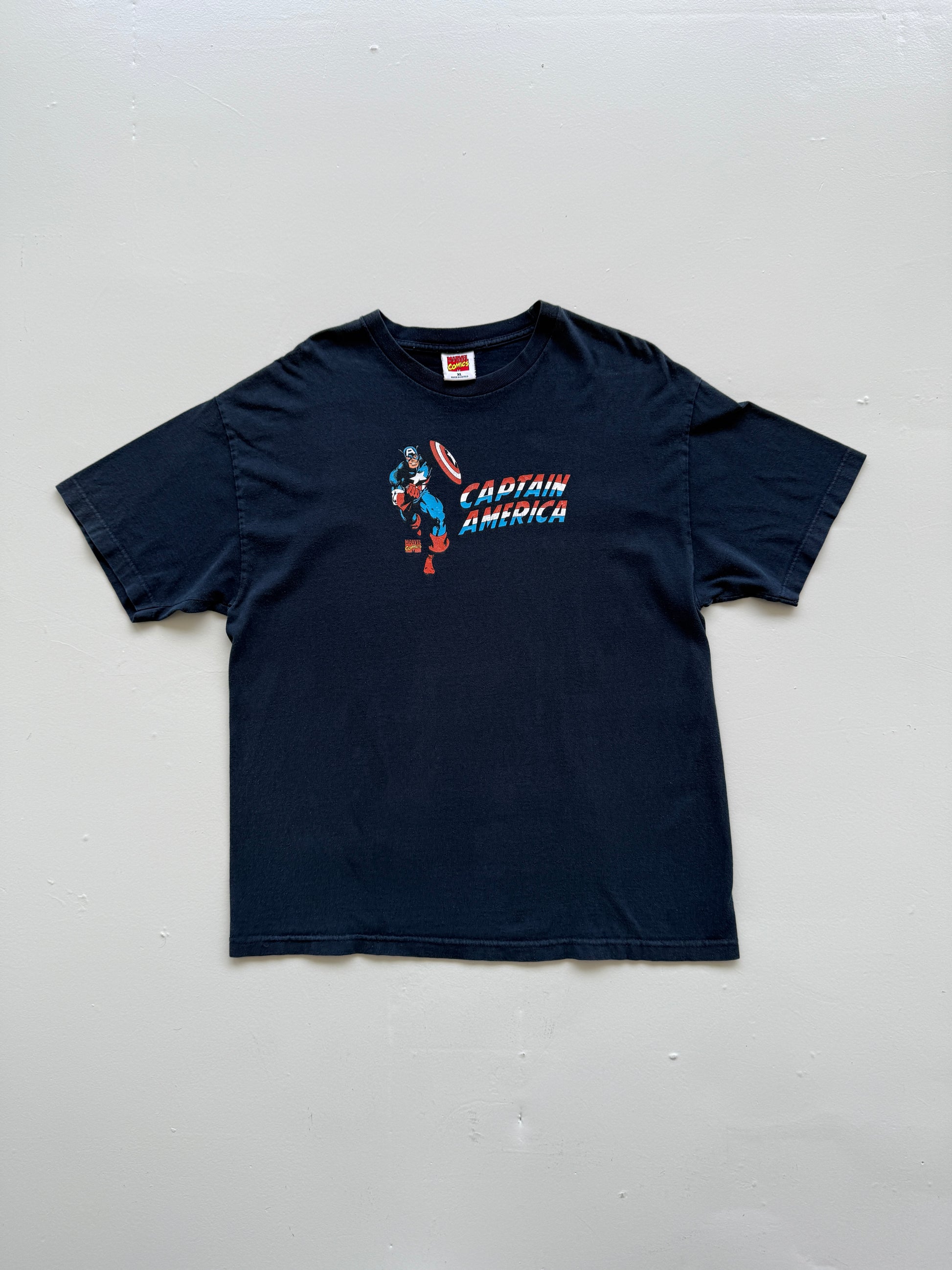 Navy Blue Captain America 00's Vintage Marvel Comics Graphic T-Shirt - XL