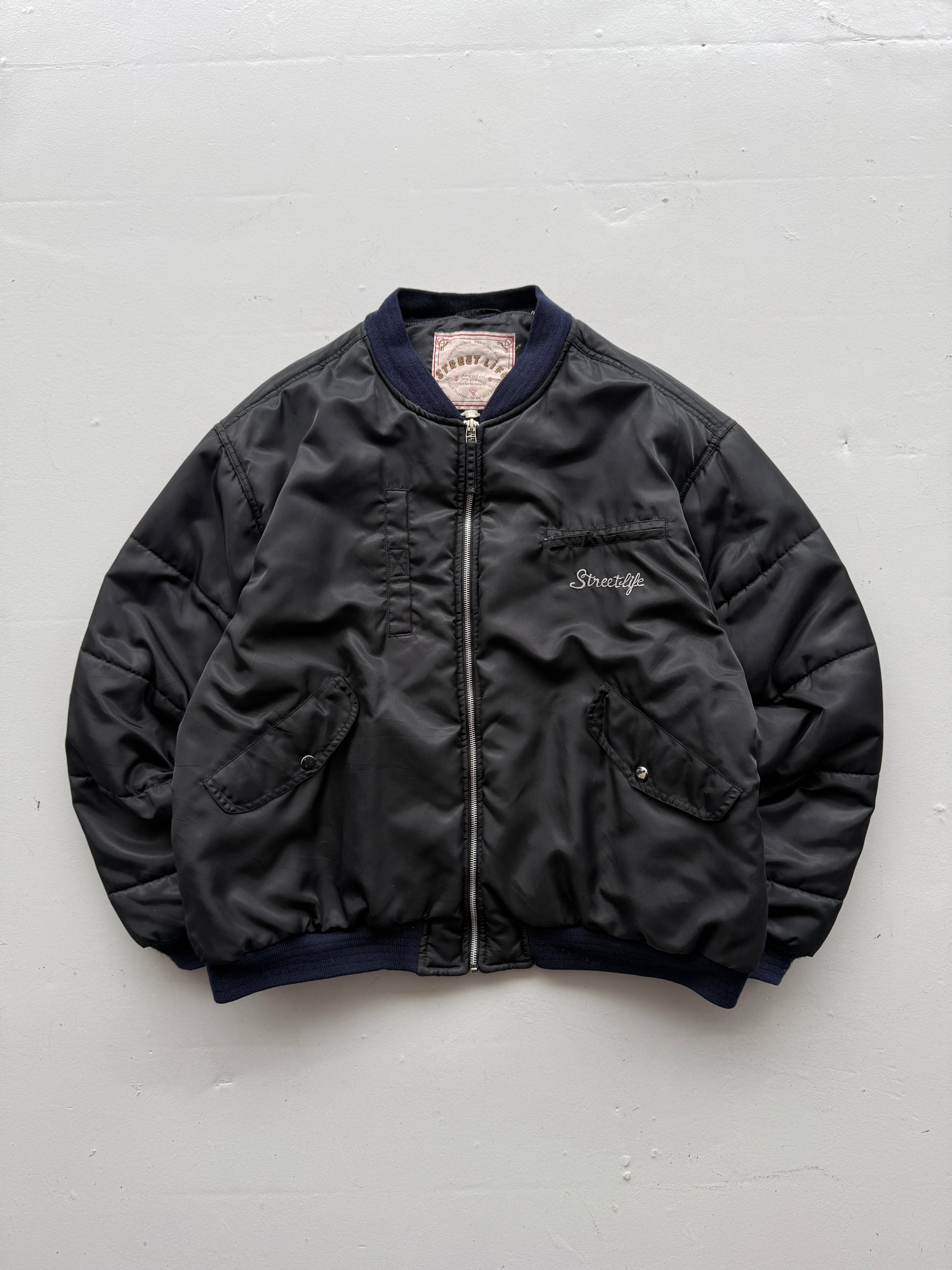 Black Street Life 90's Vintage Puffer Bomber Jacket - XL