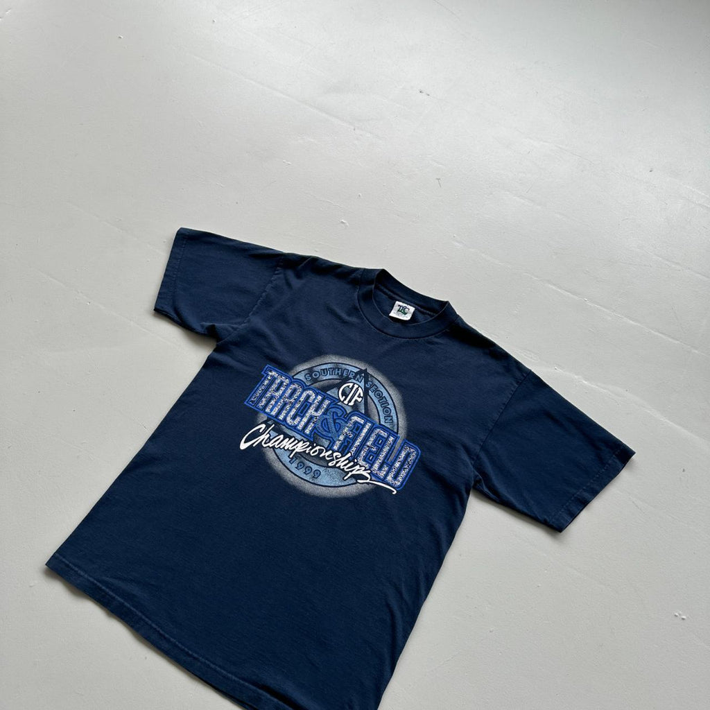 Navy Track and Field 90s Vintage T-shirt - Large