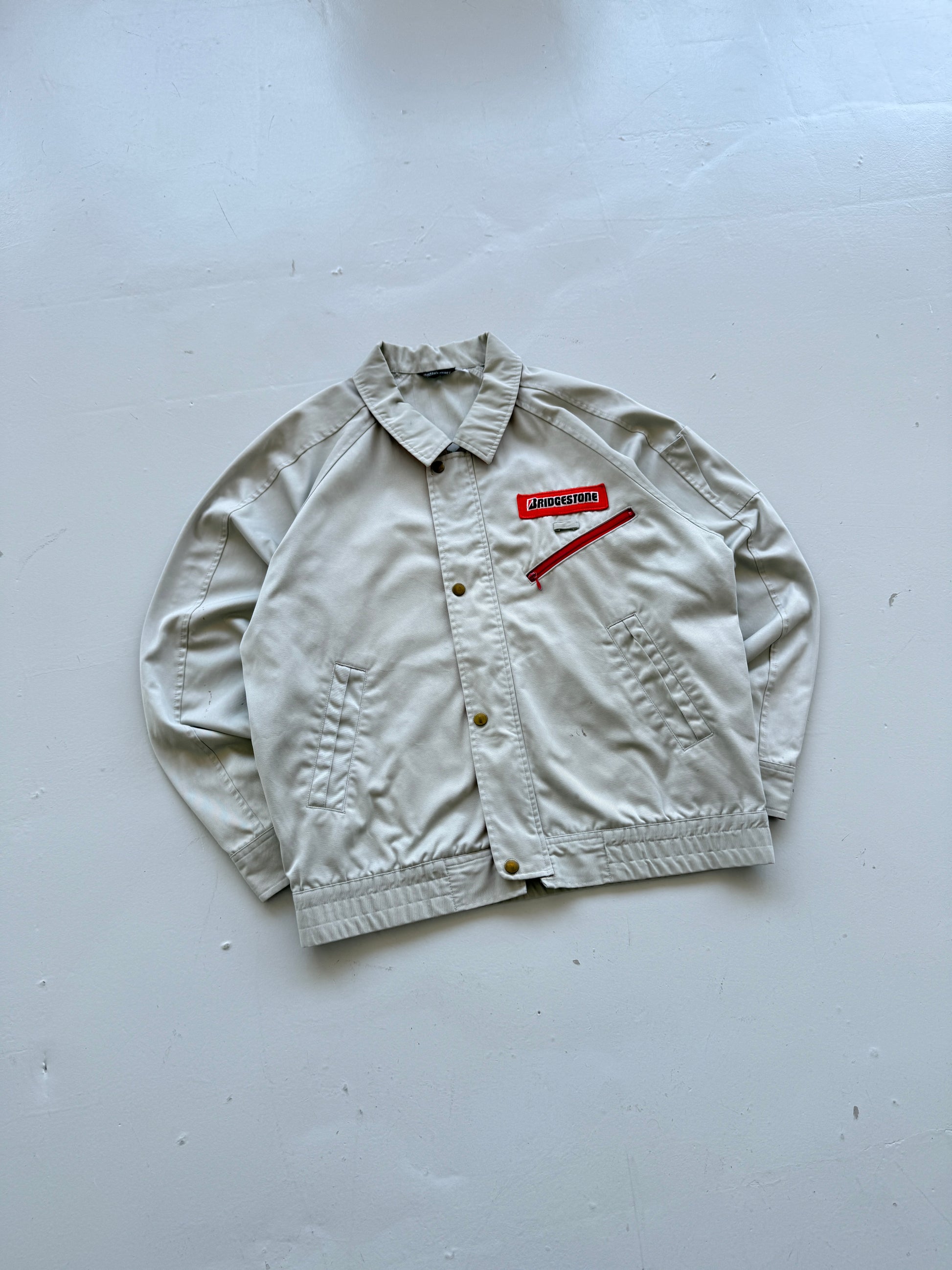Grey Japanese Workwear 90's Vintage Bridgestone Mechanics Jacket - Medium