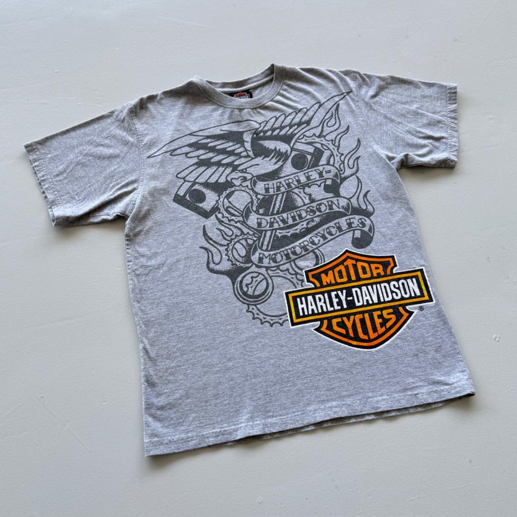 Grey Harley Davidson 00's Y2K Graphic T-Shirt - Medium