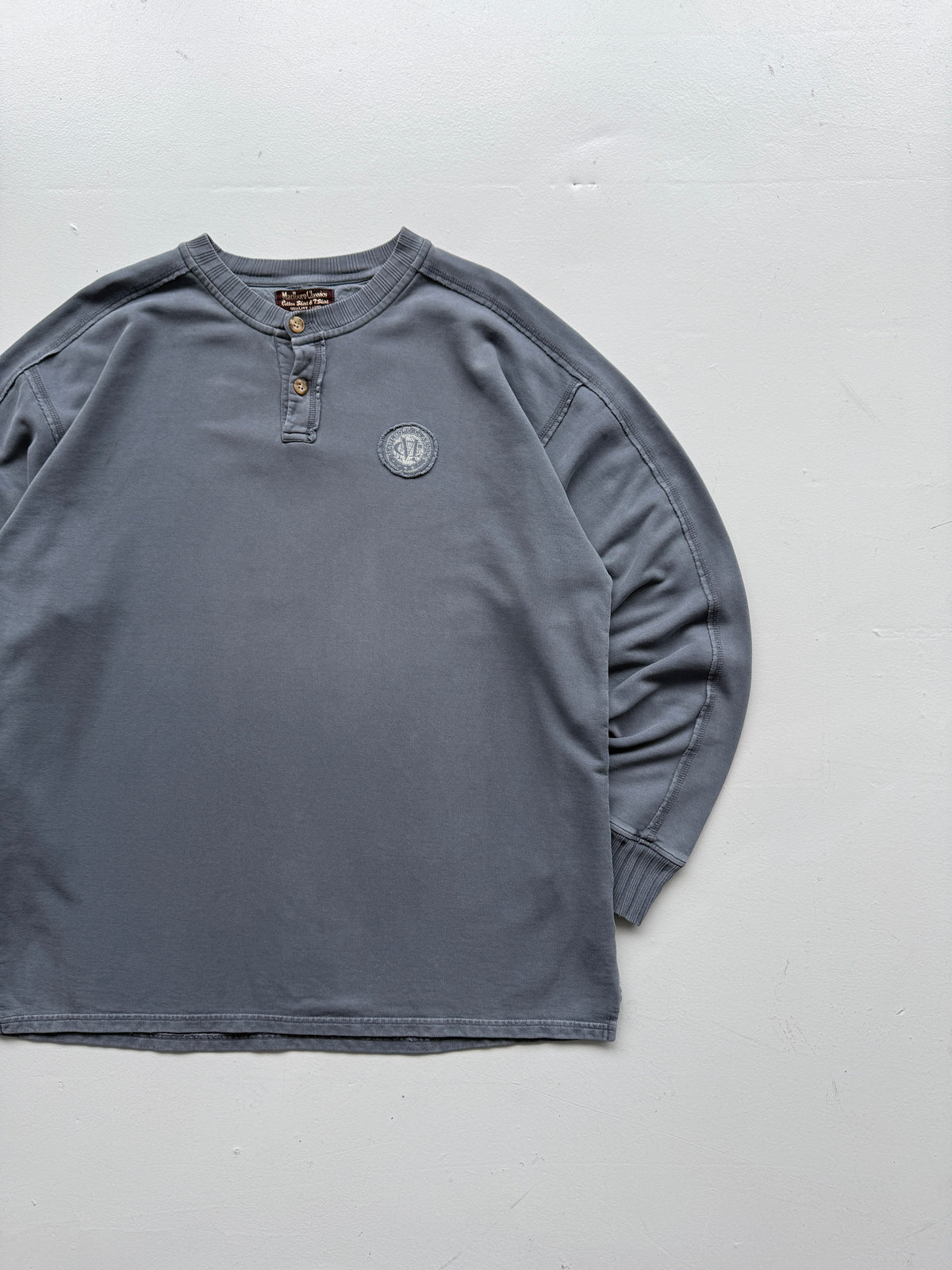 Marlboro Classics Faded Grey 90's Vintage Henley Sweatshirt - 2XL