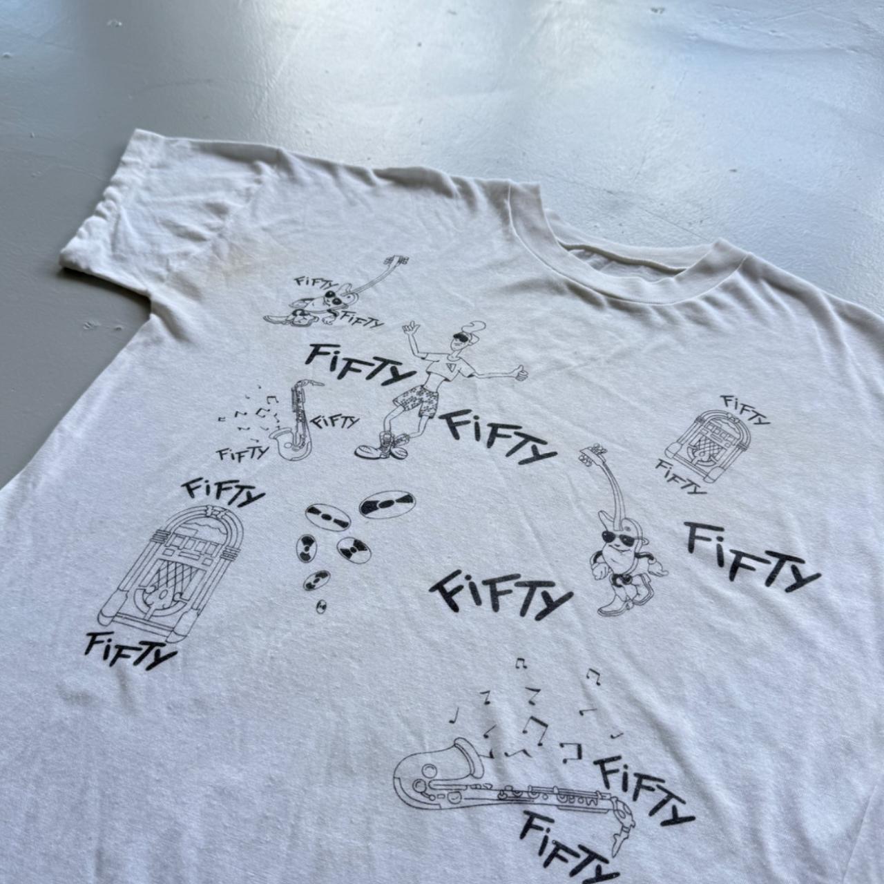 White Fifty Fifty 80s Solgan Vintage T-shirt - Large