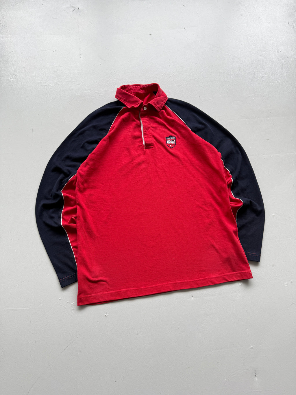 Red Tommy Hilfiger 00's Vintage Y2K Long Sleeve Rugby Polo Shirt - Medium