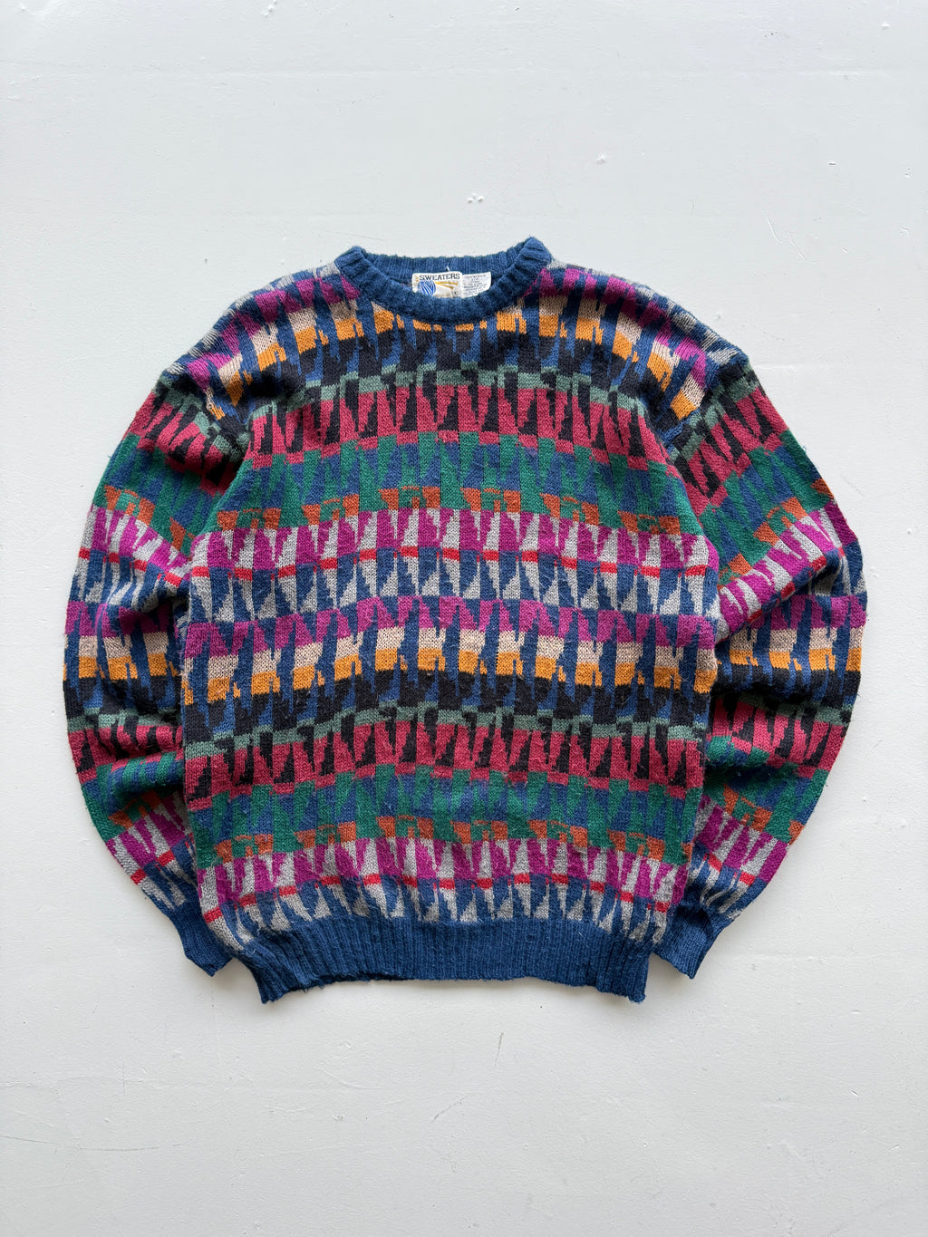 Geometric Patterned 90's Acrylic Knit Vintage Jumper - XL