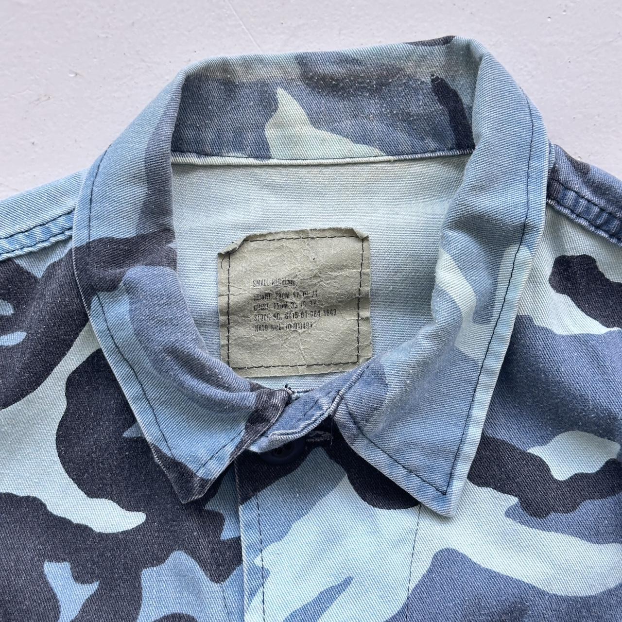 Blue Camouflage 90s Button-Up Military Long Sleeve Over-shirt - Small