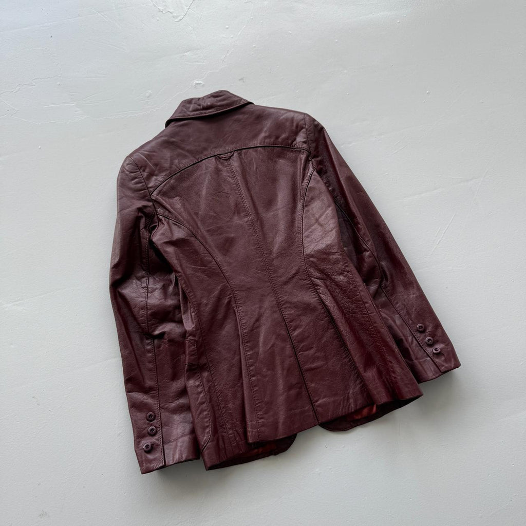 Burgundy Leather Blazer Vintage 90s Jacket - Womens Size 6