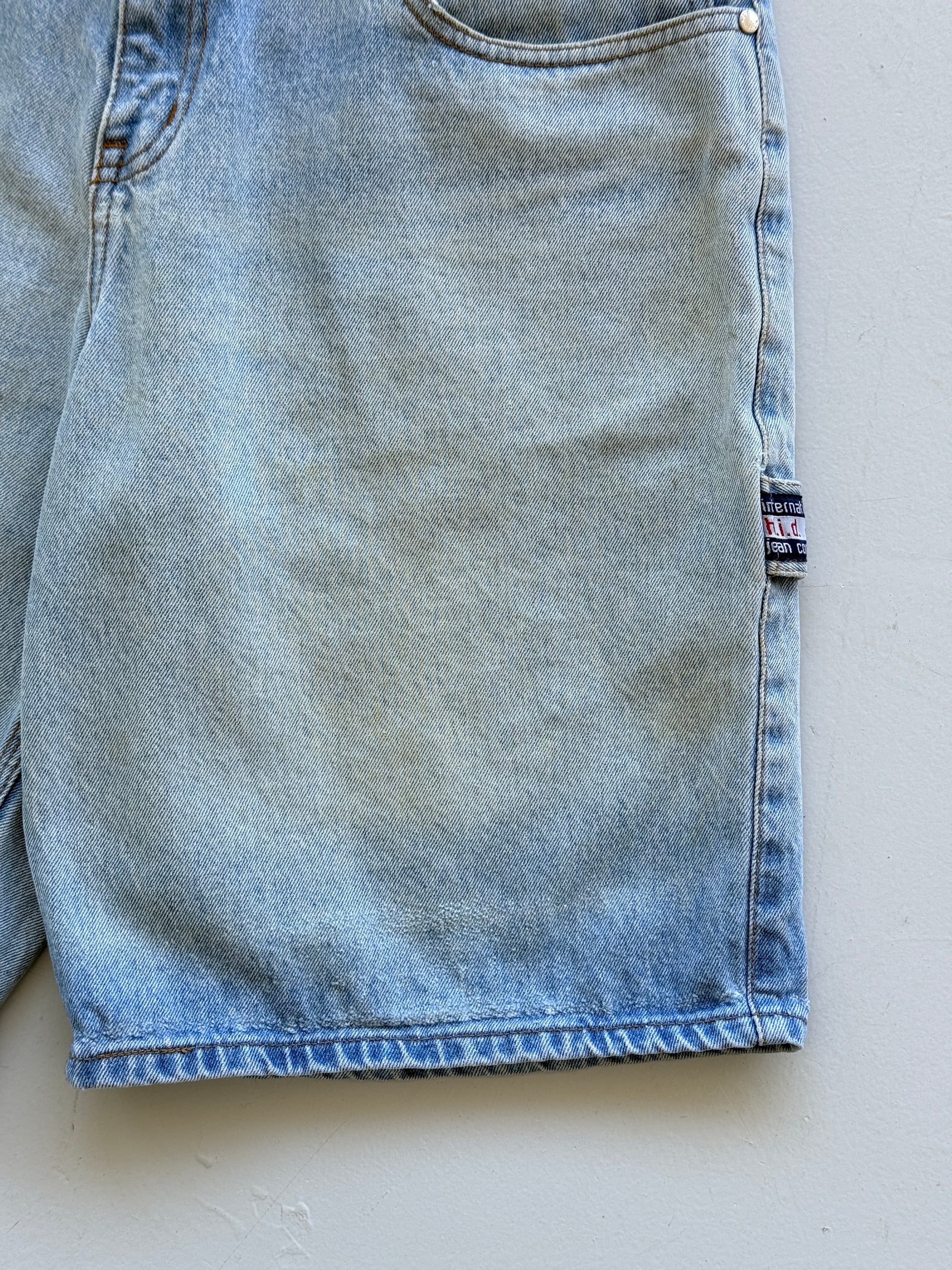 Light Blue HID 90's Vintage Baggy Hip Hop Carpenter Denim Shorts - W32 x L10.5
