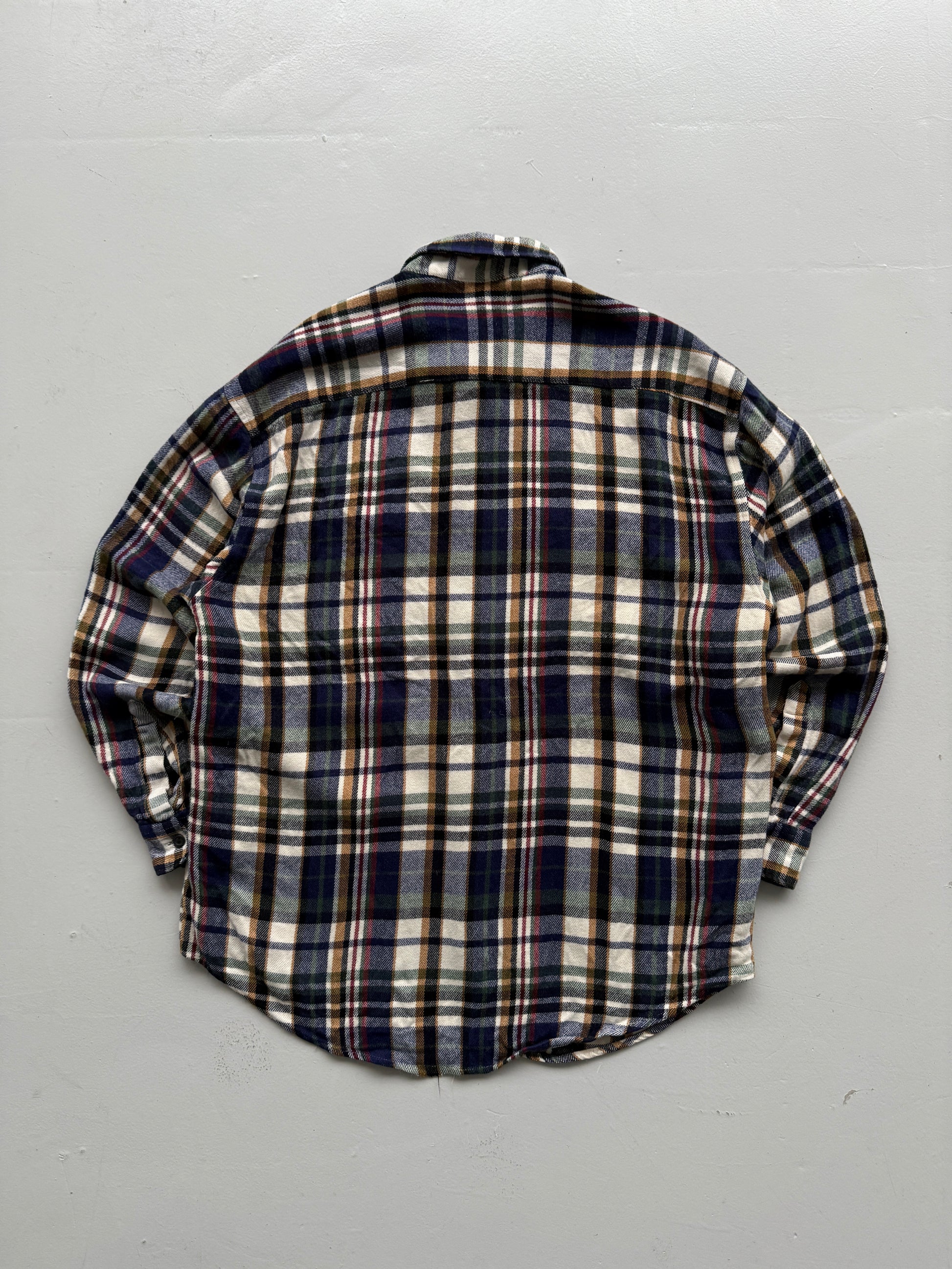 Blue Chequered 90's Vintage Western Long Sleeve Button Down Shirt - Large