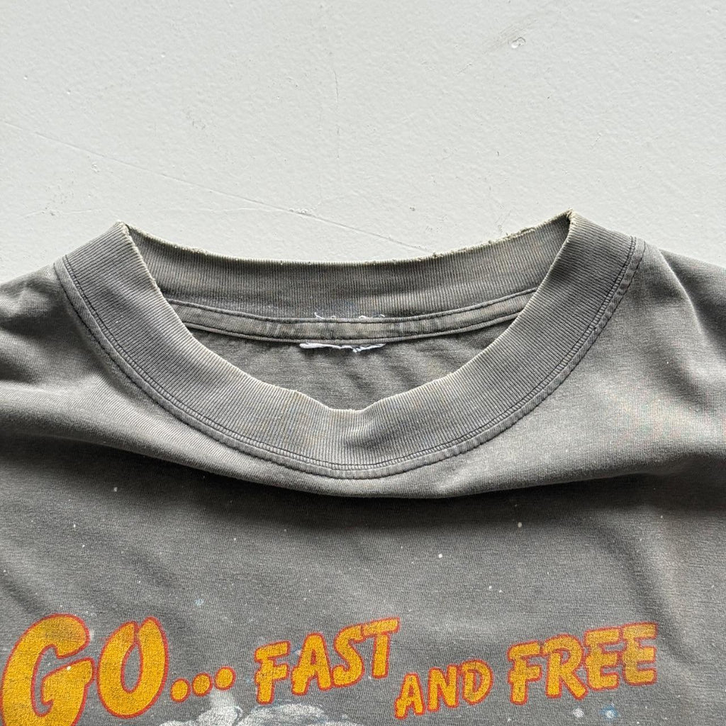 Faded Grey Biker 90s Vintage Thrashed T-Shirt - Large
