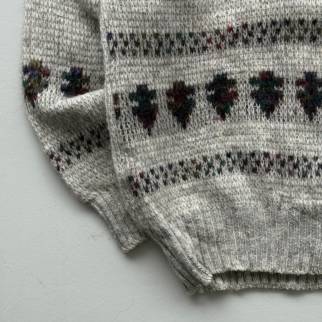 Grey Pattern Knit 80s Vintage Wool Sweatshirt - Medium