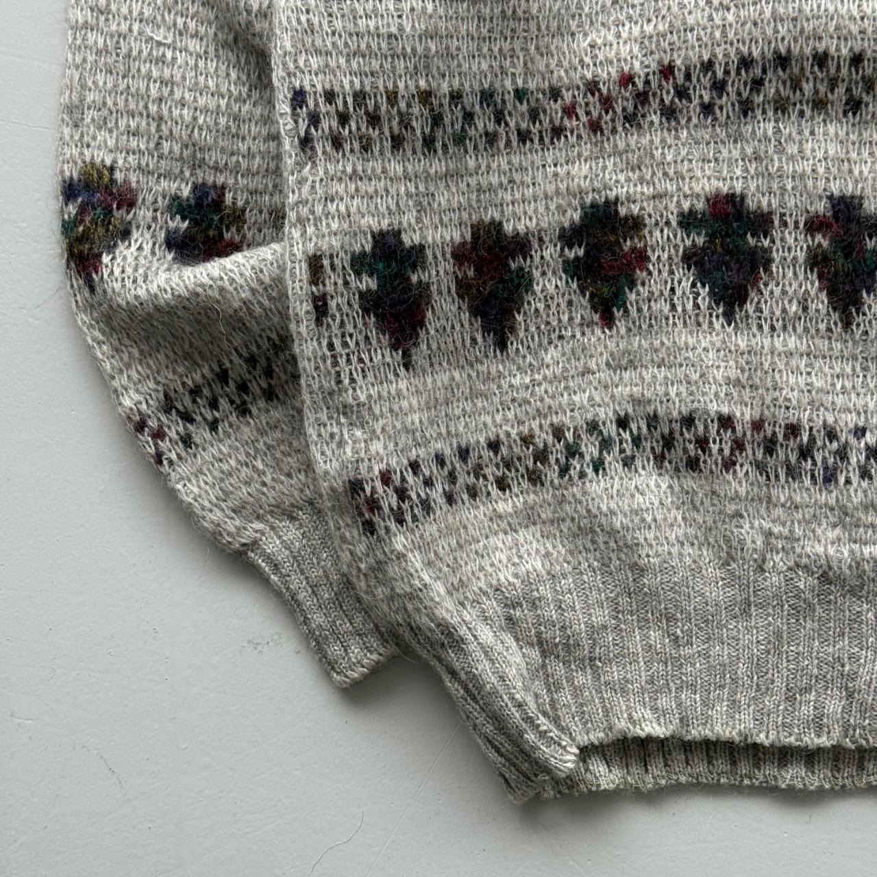 Grey Pattern Knit 80s Vintage Wool Sweatshirt - Medium