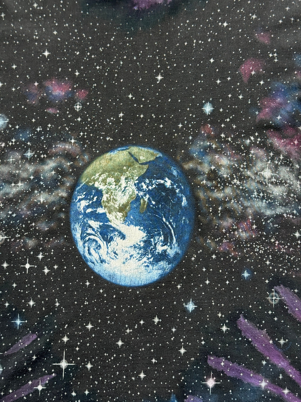 Black Galaxy Space Earth & Moon 90's Vintage All Over Print Single Stitch T-Shir