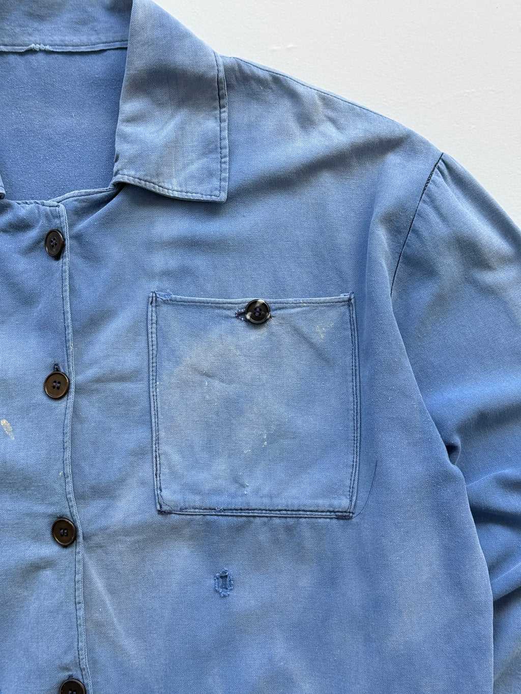Thrashed Faded Blue French Chore Jacket 70's Vintage Workwear CH175 - XL