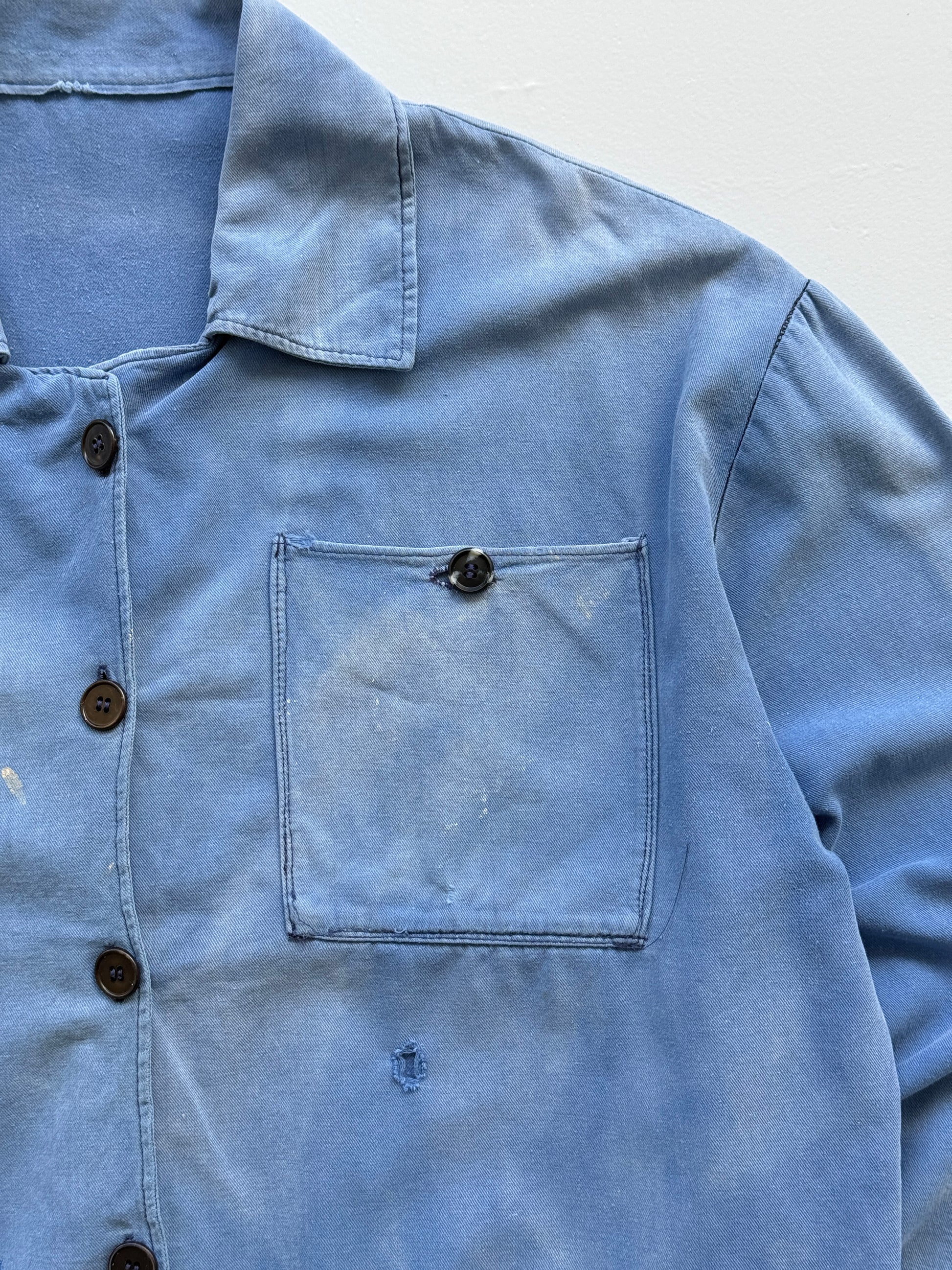 Thrashed Faded Blue French Chore Jacket 70's Vintage Workwear CH175 - XL