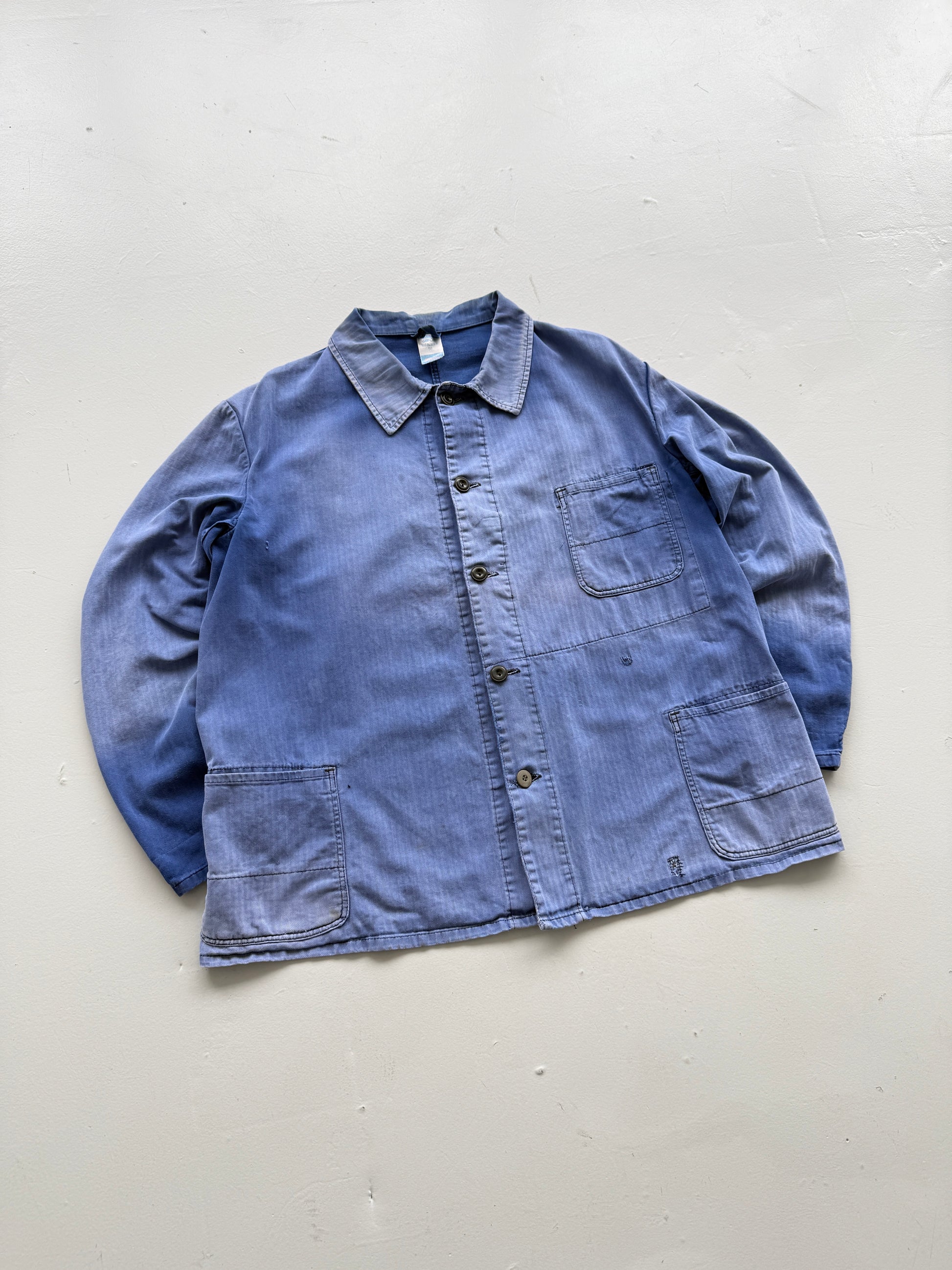 Faded Blue Pionier 70's Herringbone Cotton Vintage Workwear Chore Jacket CH380 -