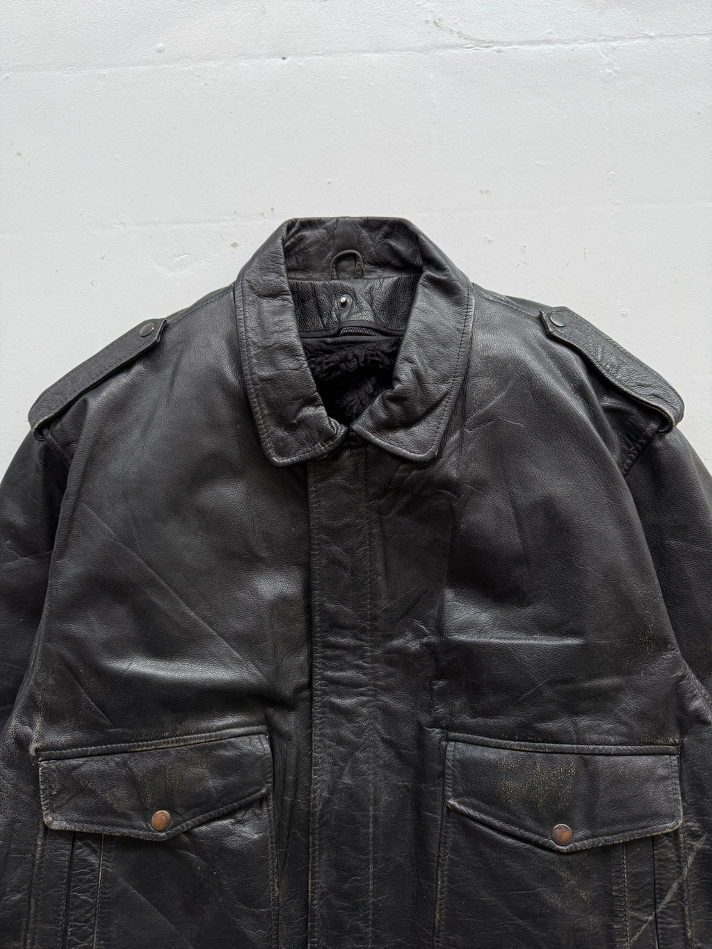 Black A2 Leather Vintage Lined Aviation Bomber Jacket 004 - XL