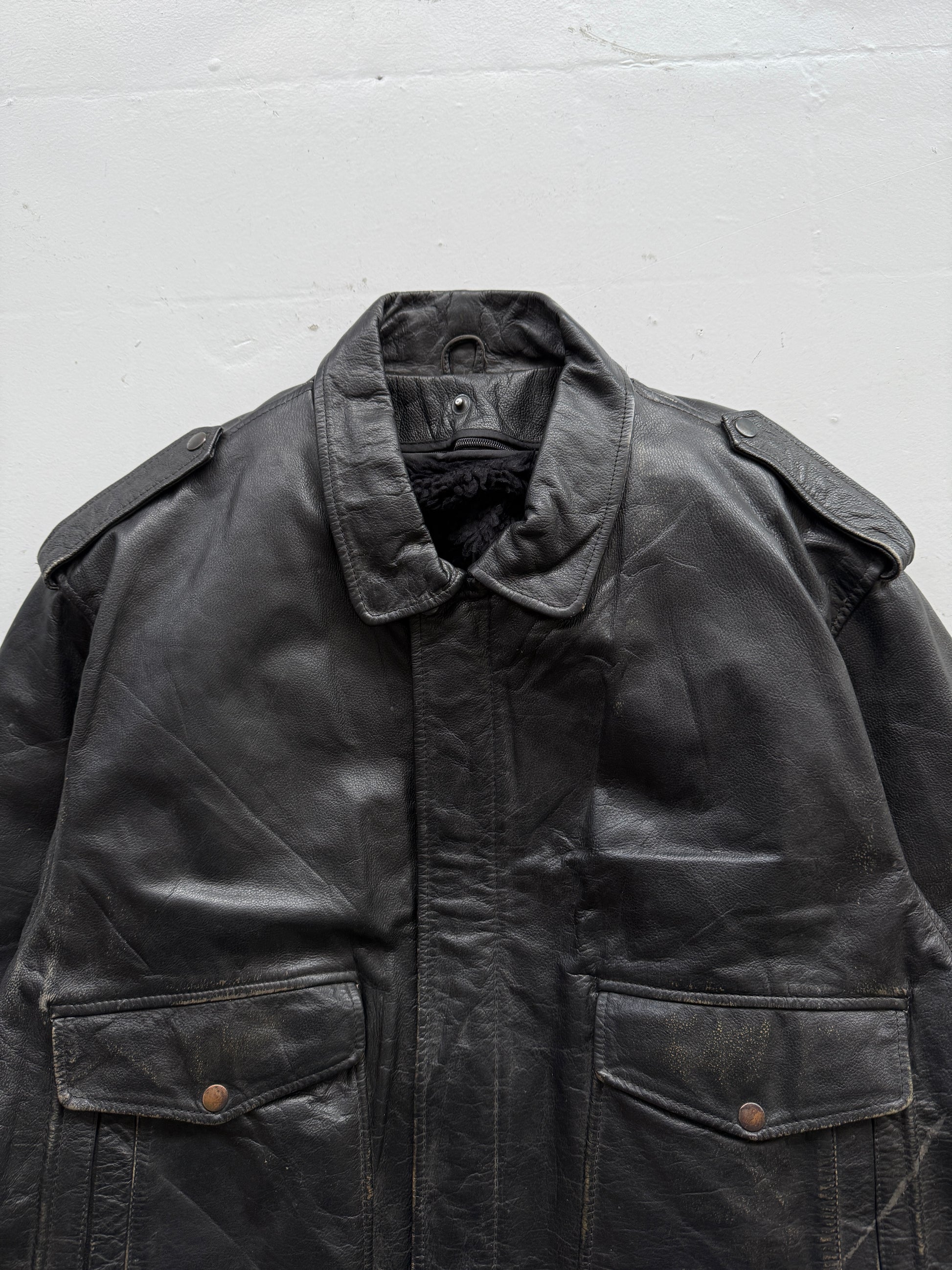 Black A2 Leather Vintage Lined Aviation Bomber Jacket 004 - XL
