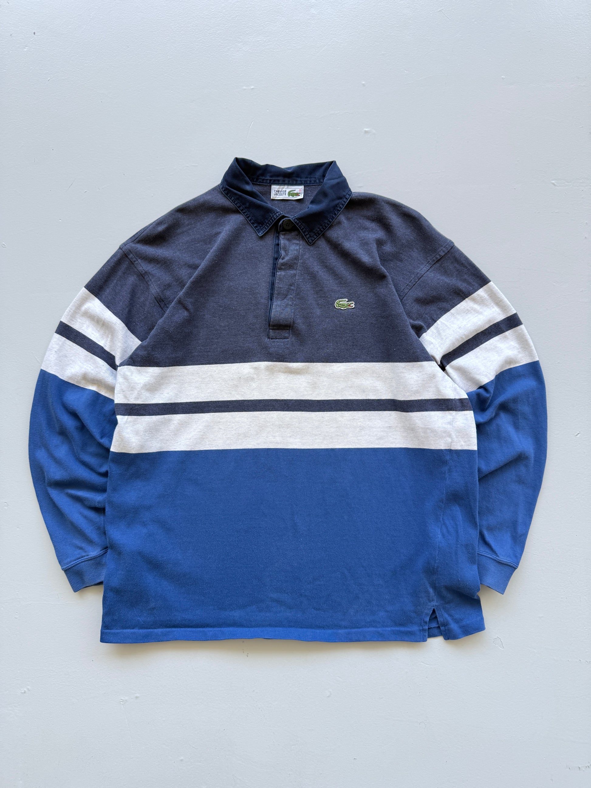 Chemise Lacoste Striped 90's Vintage Long Sleeve Rugby Polo - Medium