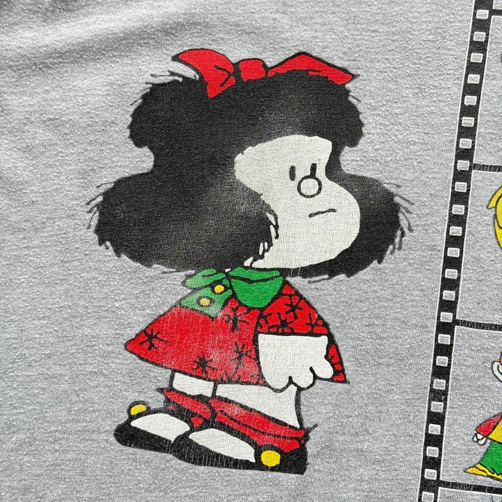 Grey Mafalda Grey Cartoon 80s Vintage Graphic T-Shirt - Medium