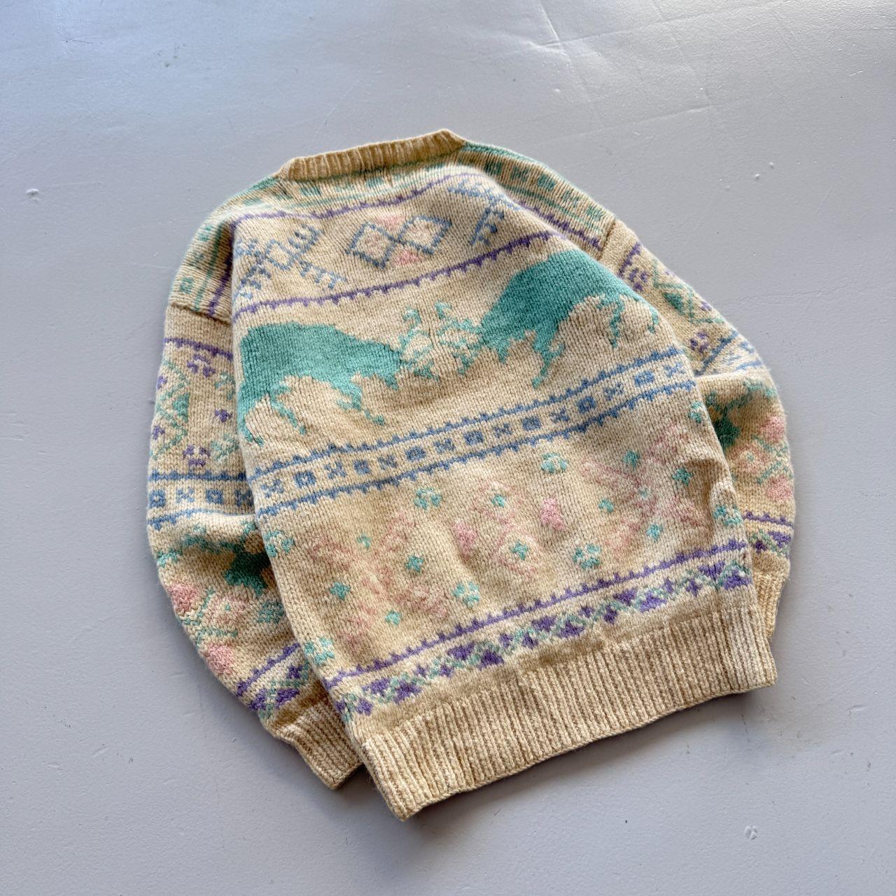 Cream Western Inspired Shetland Heavy Knit 80's Woollen Jumper - Small