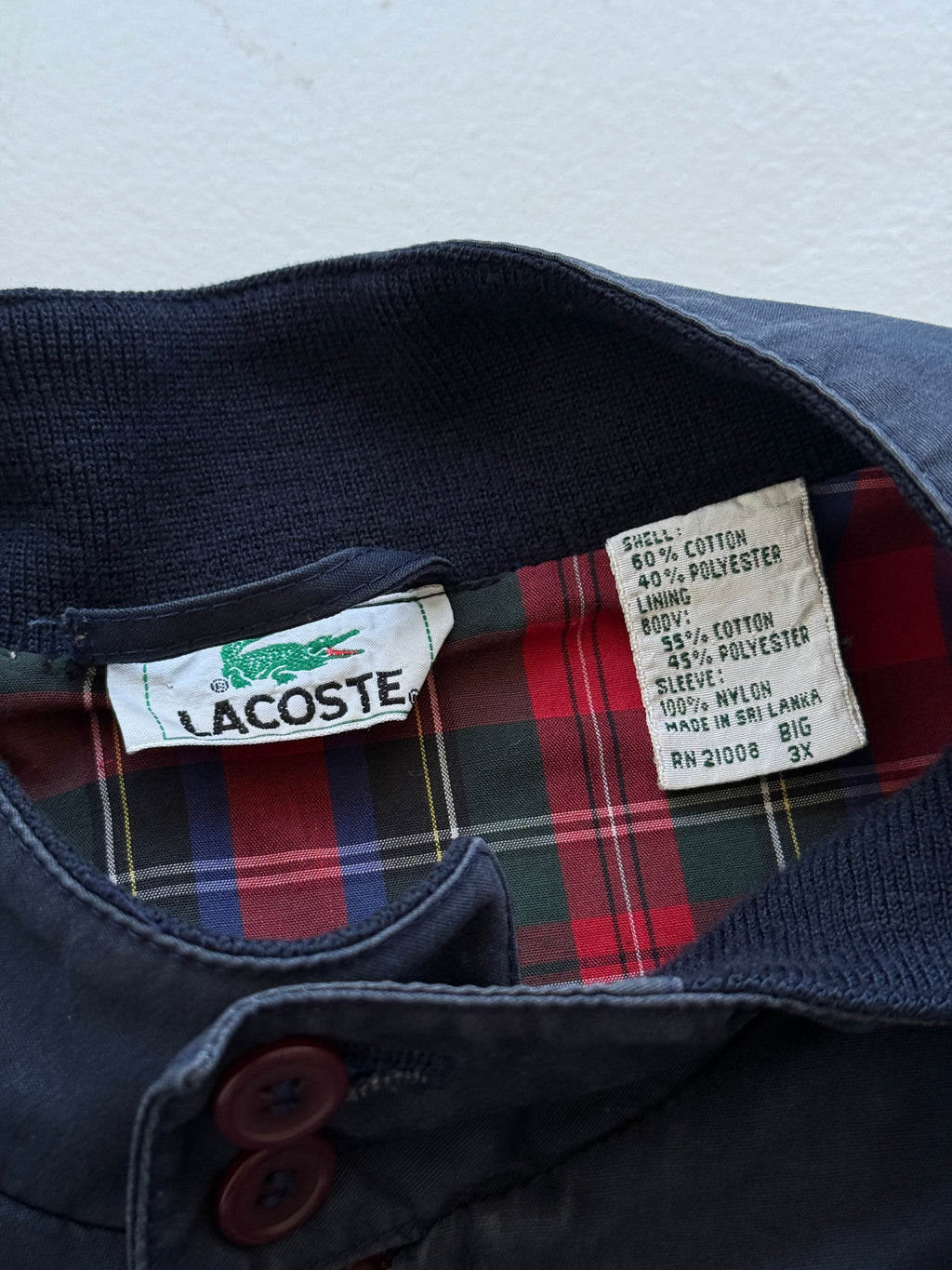 Lacoste Navy Harrington Vintage Jacket Made in Sri Lanka - XXL