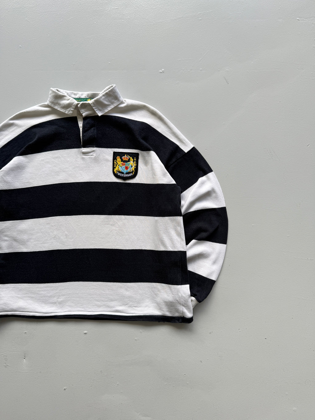 Navy Striped Twickenham 90's Vintage Long Sleeve Rugby Jersey Polo - Cropped XL