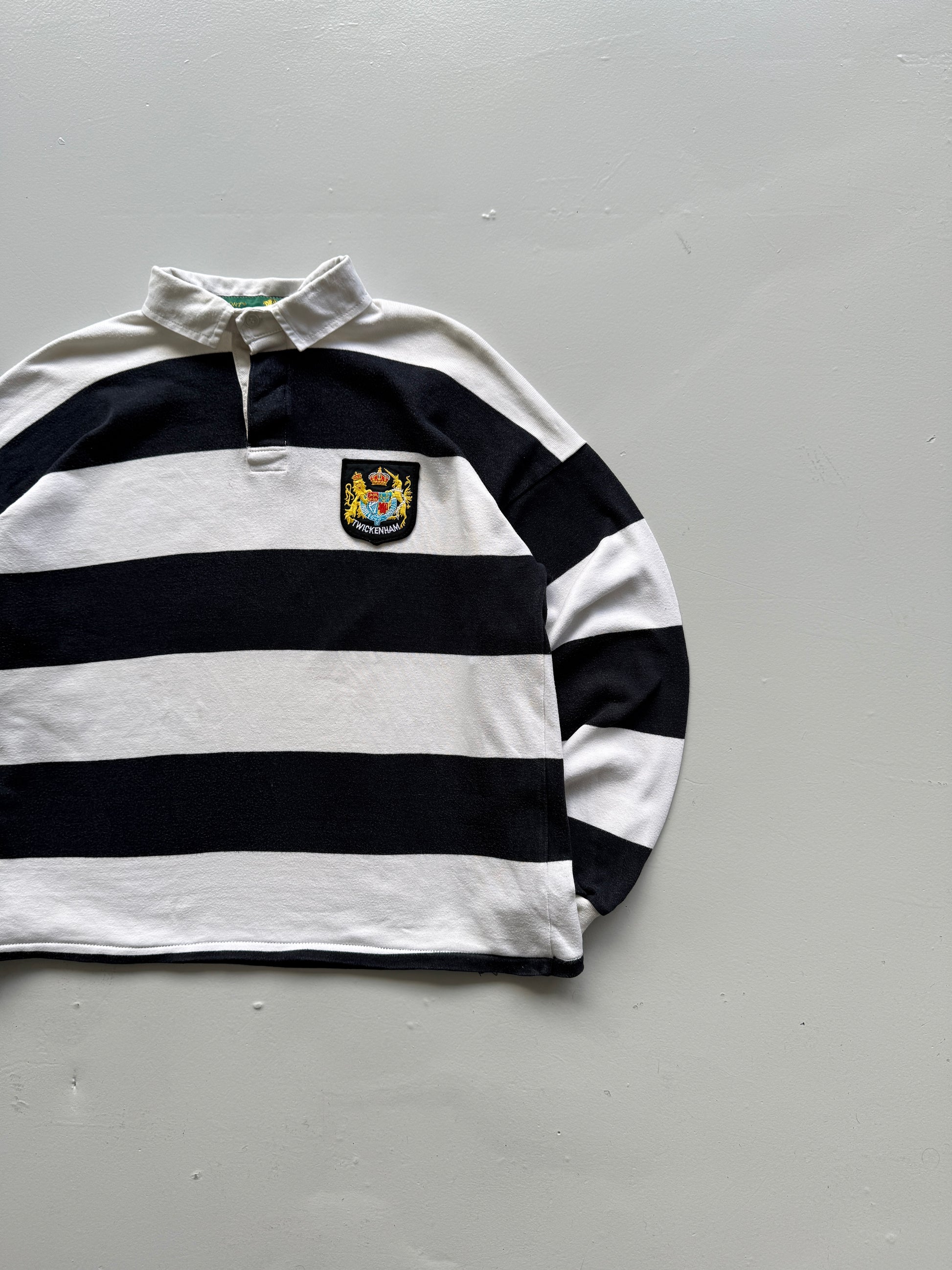 Navy Striped Twickenham 90's Vintage Long Sleeve Rugby Jersey Polo - Cropped XL
