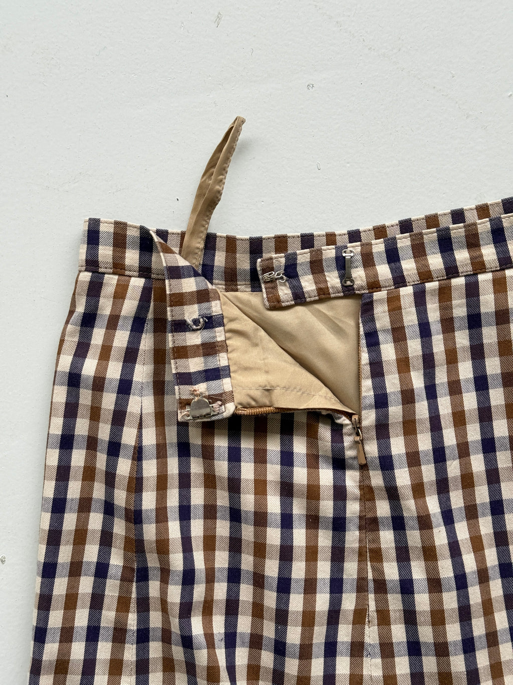 Aquascutum Womens Vintage 90s Brown Club Check Panelled Midi Skirt - UK 10